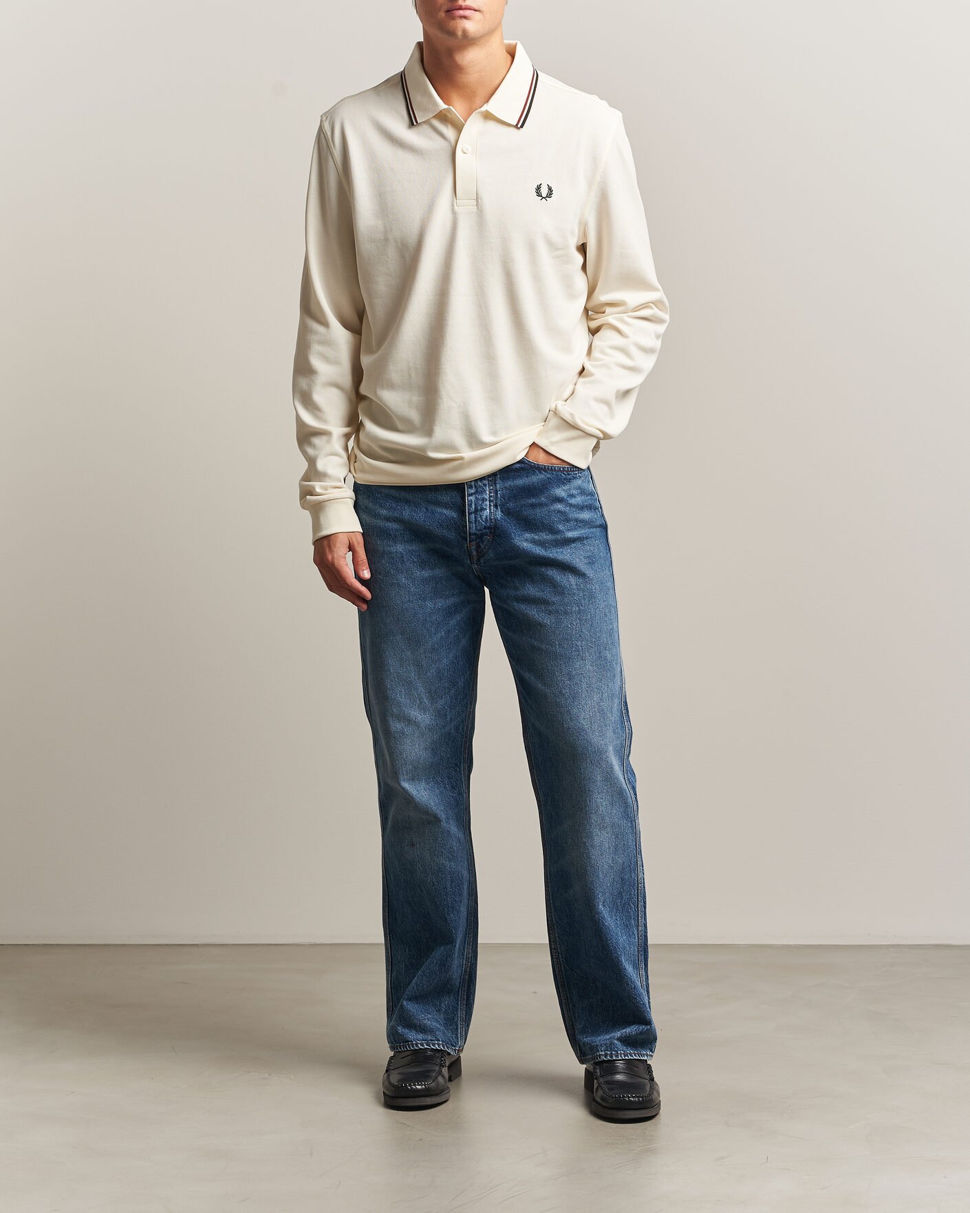 Men | Polo Shirts | Fred Perry | Twin Tipped Long Sleeve Polo Shirt Ecru