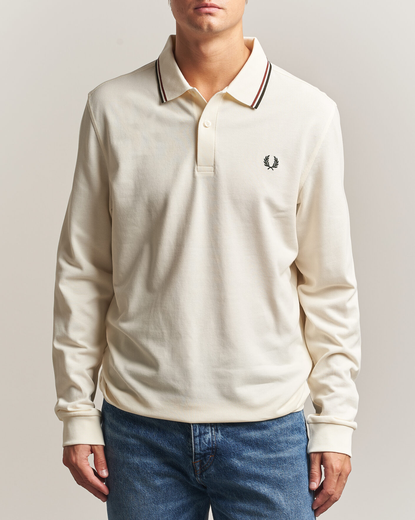 Men | Polo Shirts | Fred Perry | Twin Tipped Long Sleeve Polo Shirt Ecru