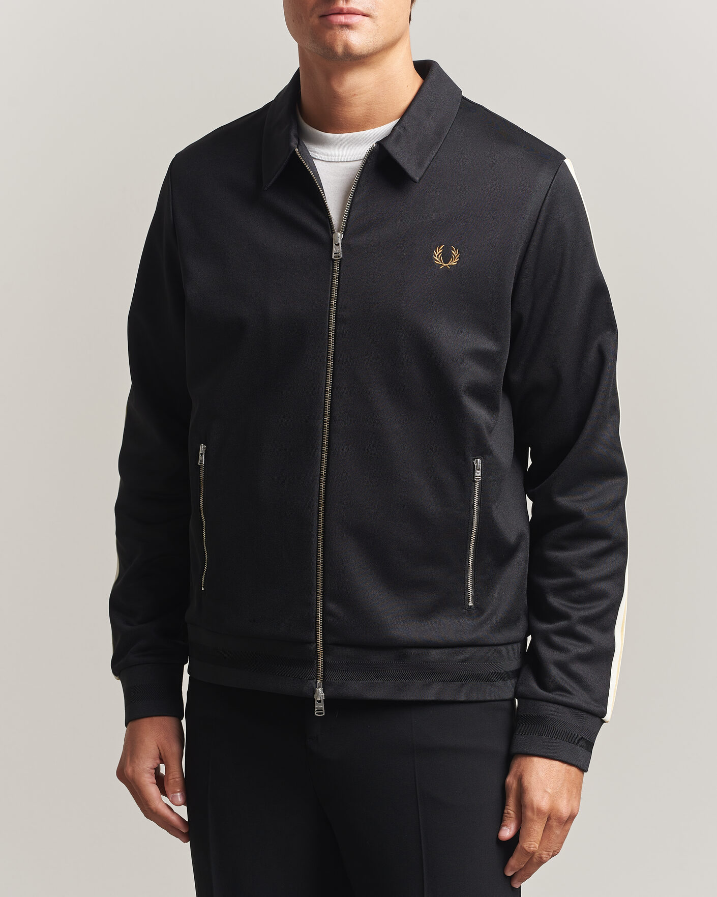 Men | Sweaters & Knitwear | Fred Perry | Tipped Taped Track Jacket Black