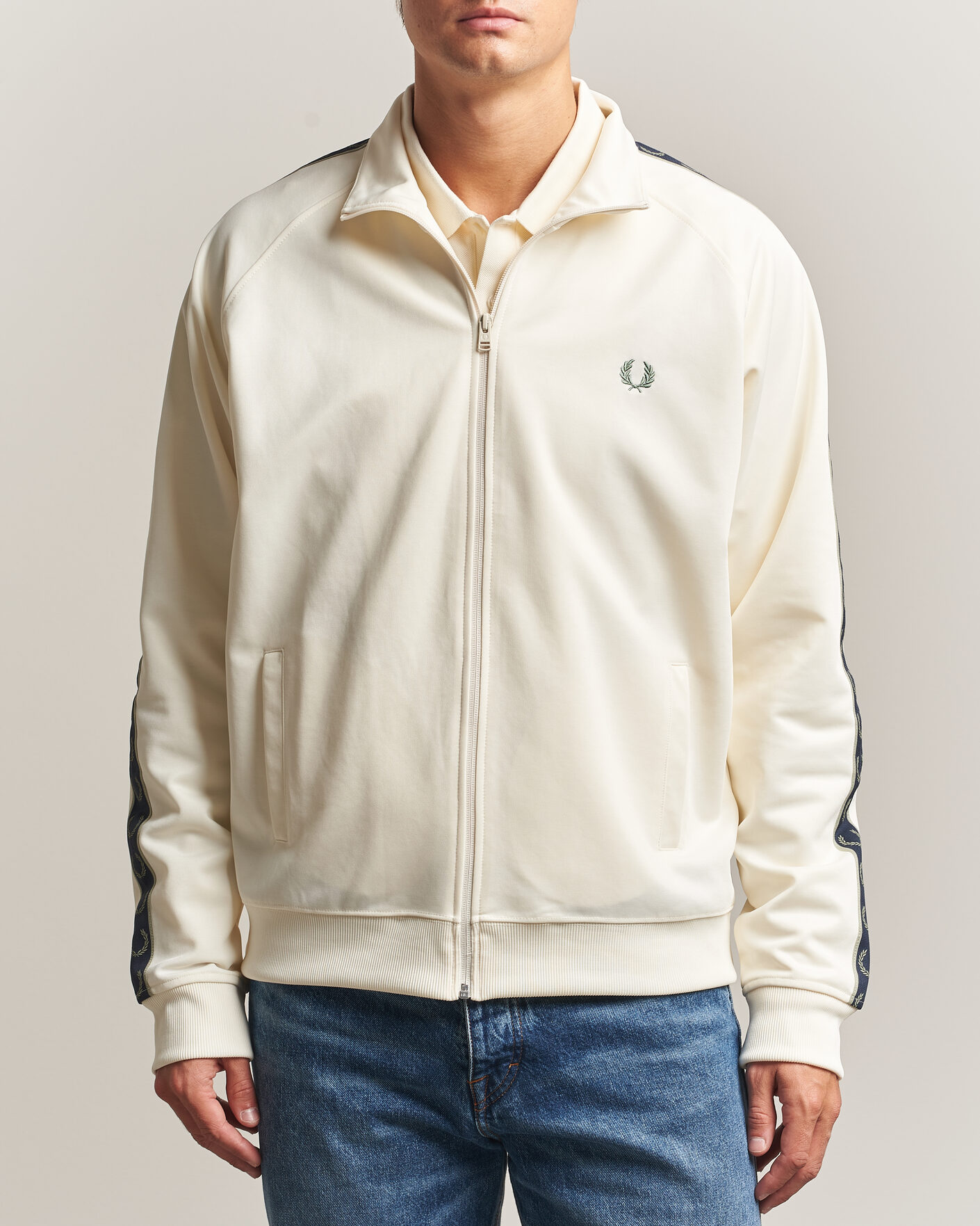 Men | Sweaters & Knitwear | Fred Perry | Taped Track Jacket Ecru