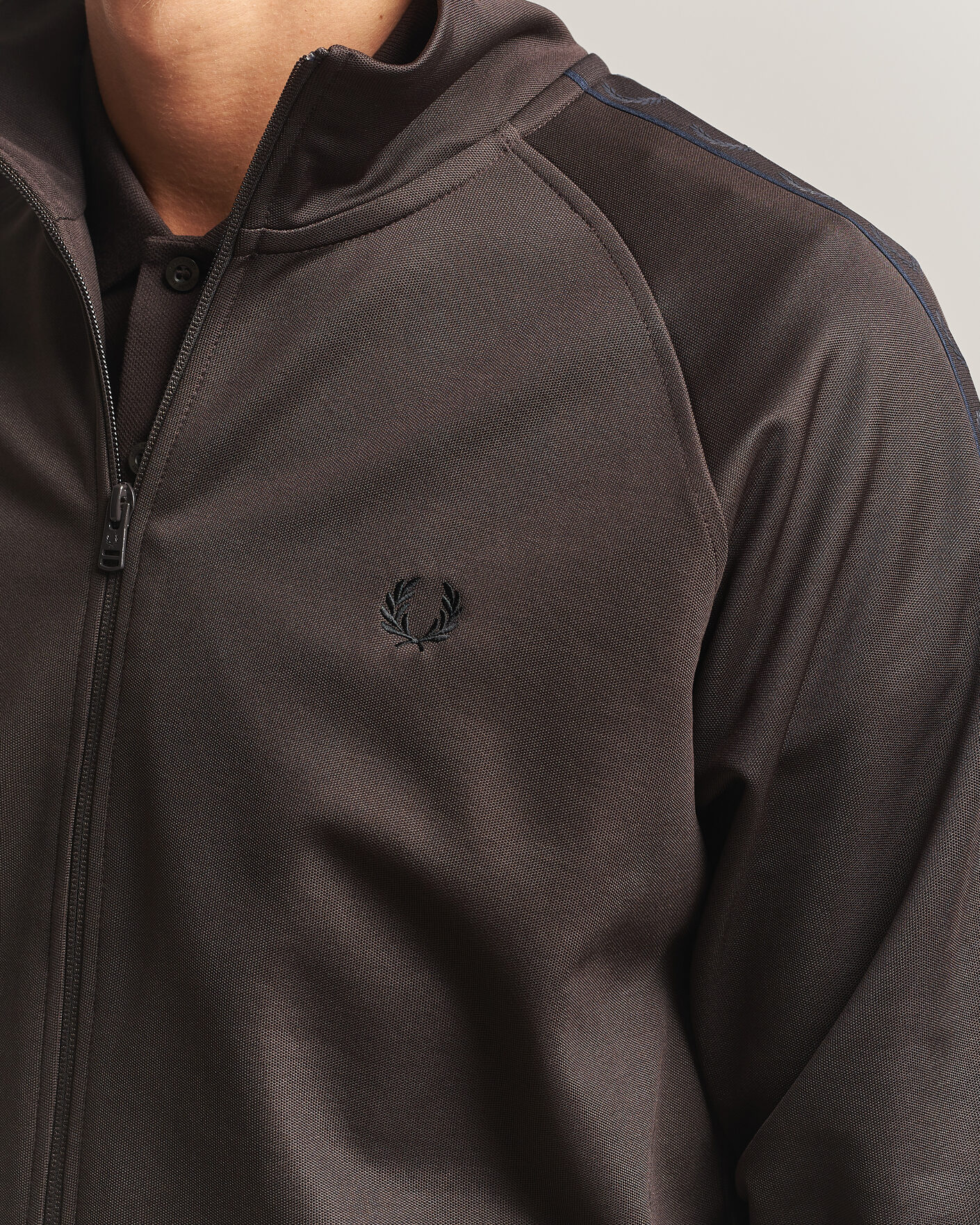 Men | Sweaters & Knitwear | Fred Perry | Taped Track Jacket Rich Brown