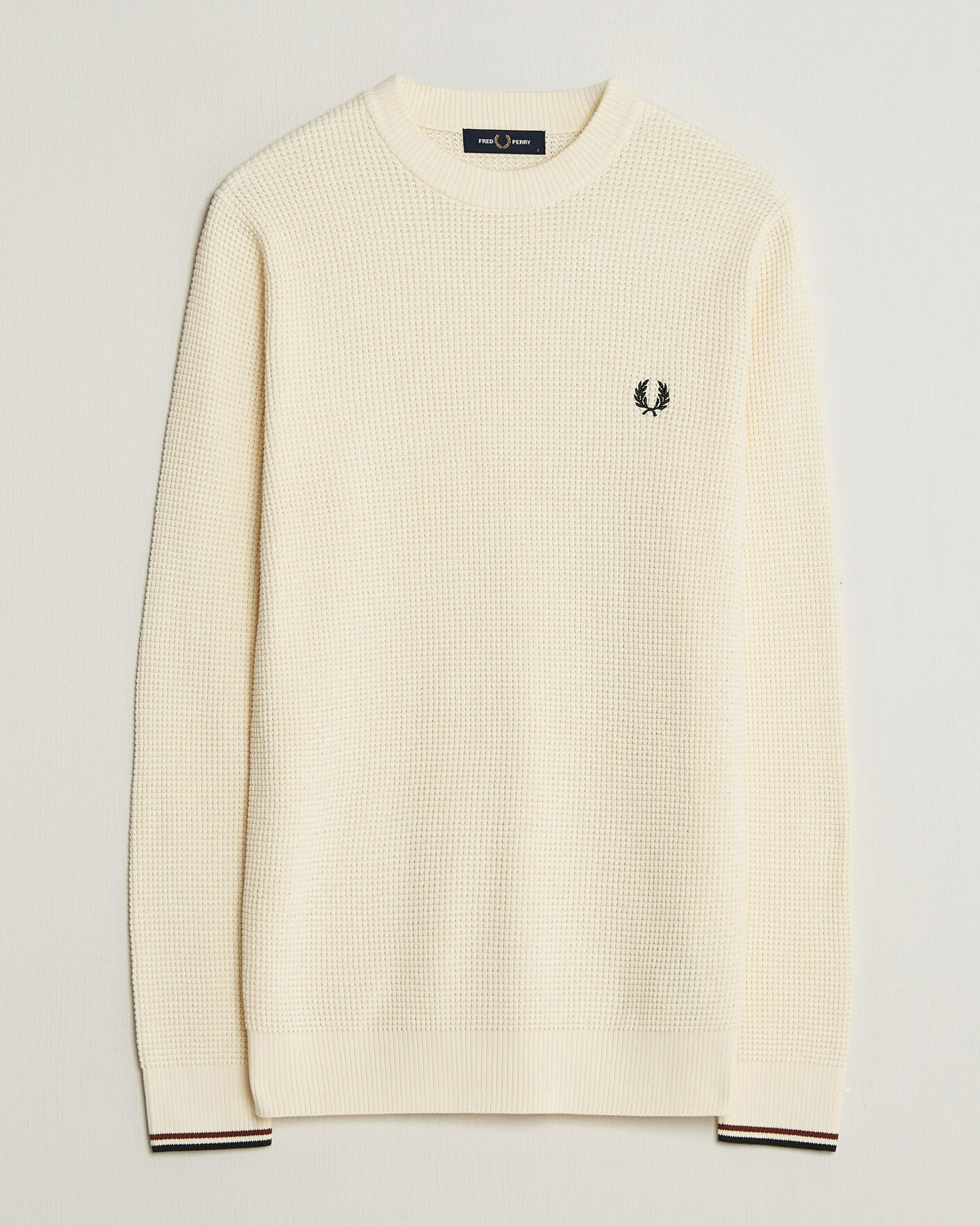 Men | Sweaters & Knitwear | Fred Perry | Waffle Stitch Jumper Ecru