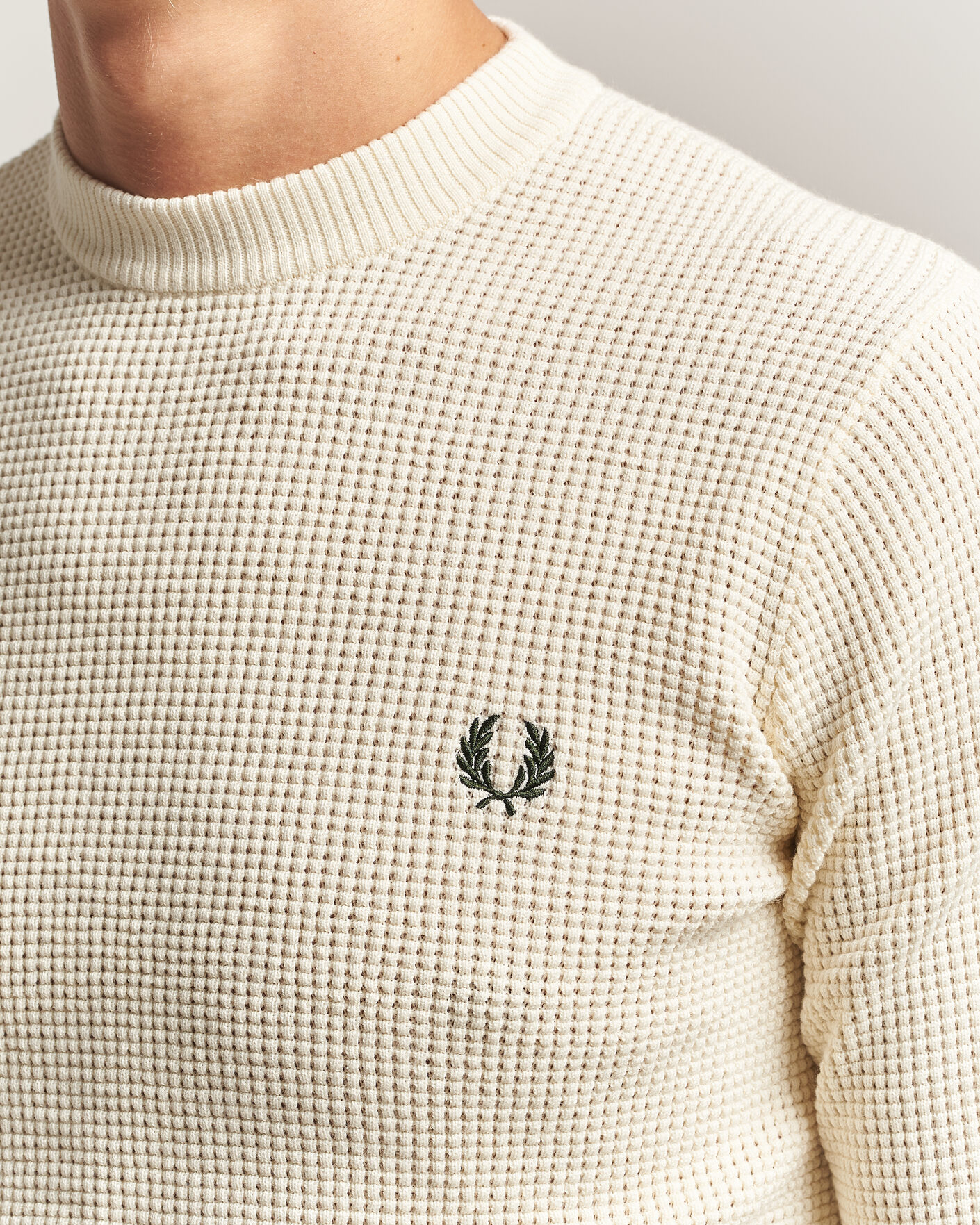 Men | Sweaters & Knitwear | Fred Perry | Waffle Stitch Jumper Ecru