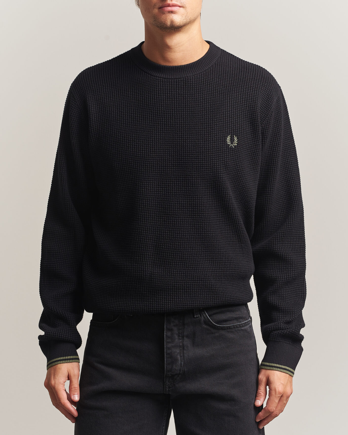 Fred Perry Waffle Stitch Jumper Black at CareOfCarl.com