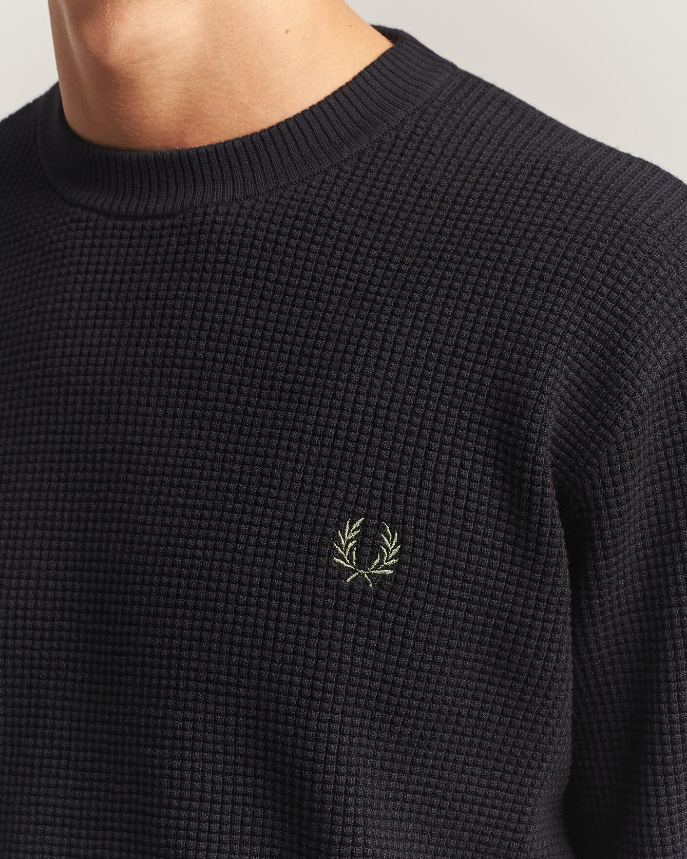 Men | Sweaters & Knitwear | Fred Perry | Waffle Stitch Jumper Black