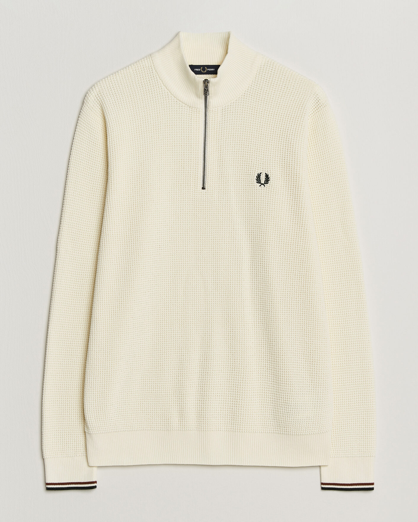 Men | Sweaters & Knitwear | Fred Perry | Waffle Stitch Half Zip Ecru