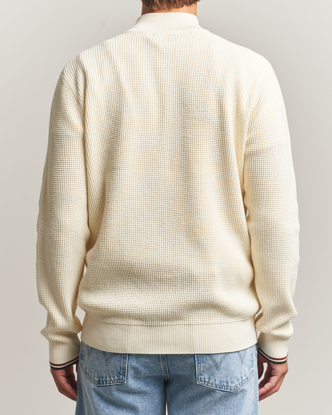 Men | Sweaters & Knitwear | Fred Perry | Waffle Stitch Half Zip Ecru