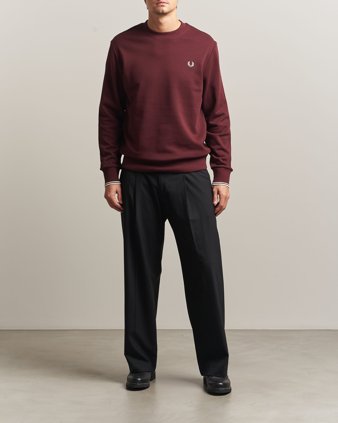 Men | Sweaters & Knitwear | Fred Perry | Crew Neck Sweatshirt Oxblood