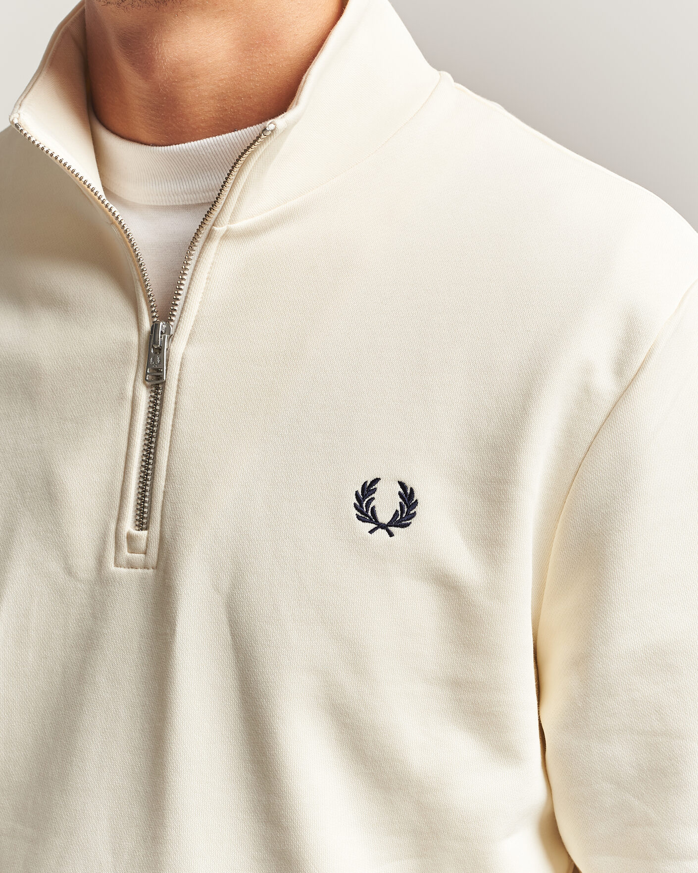 Men | Sweaters & Knitwear | Fred Perry | Half Zip Sweatshirt Ecru