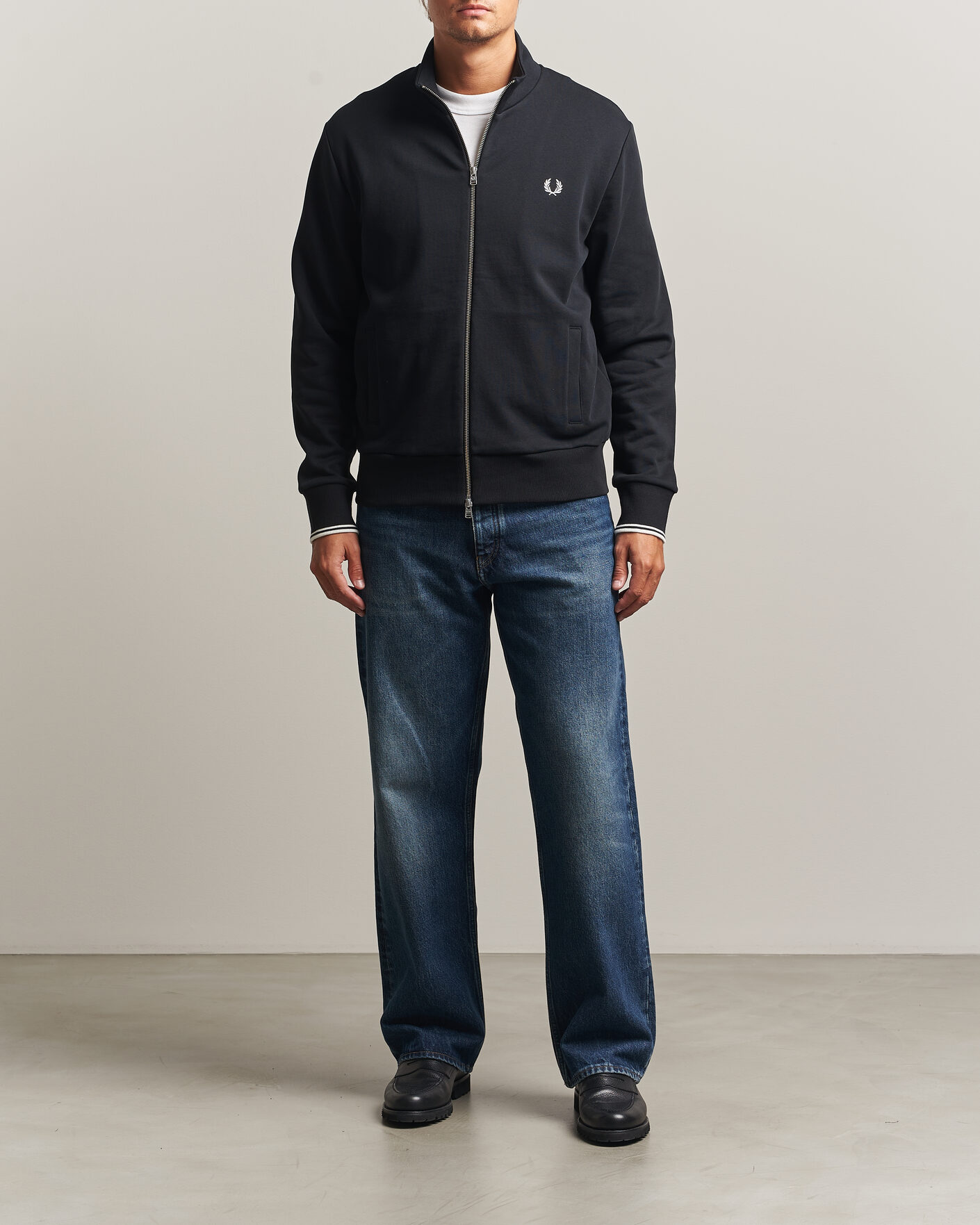Men | Sweaters & Knitwear | Fred Perry | Full Zip Sweatshirt Black