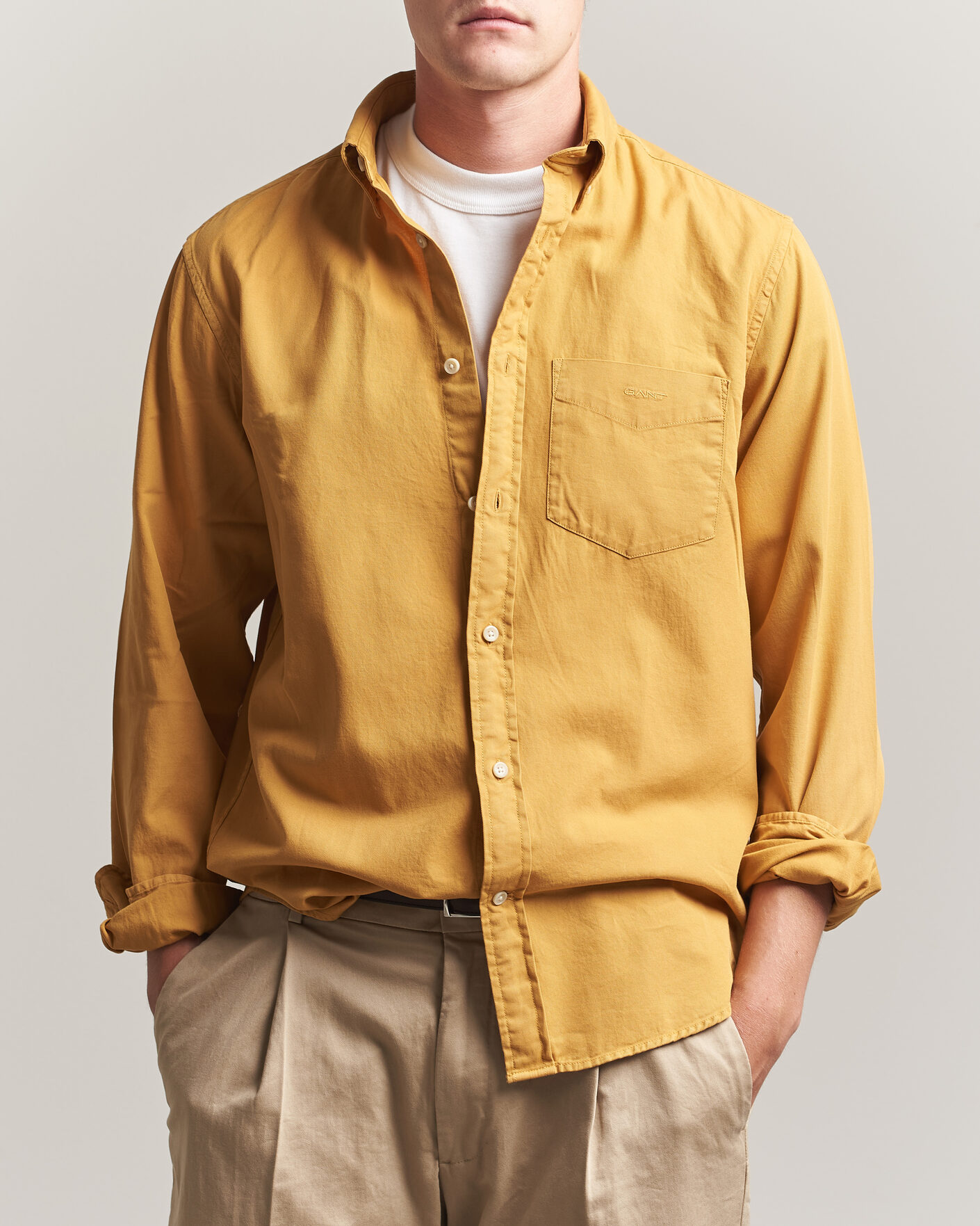 Men | Shirts | Gant | Regular Fit Garment Dyed Twill Shirt Turmeric Shine