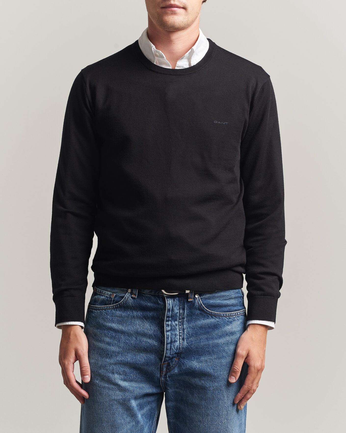 Men | Sweaters & Knitwear | Gant | Extrafine Merino Knitted Crew Neck Black
