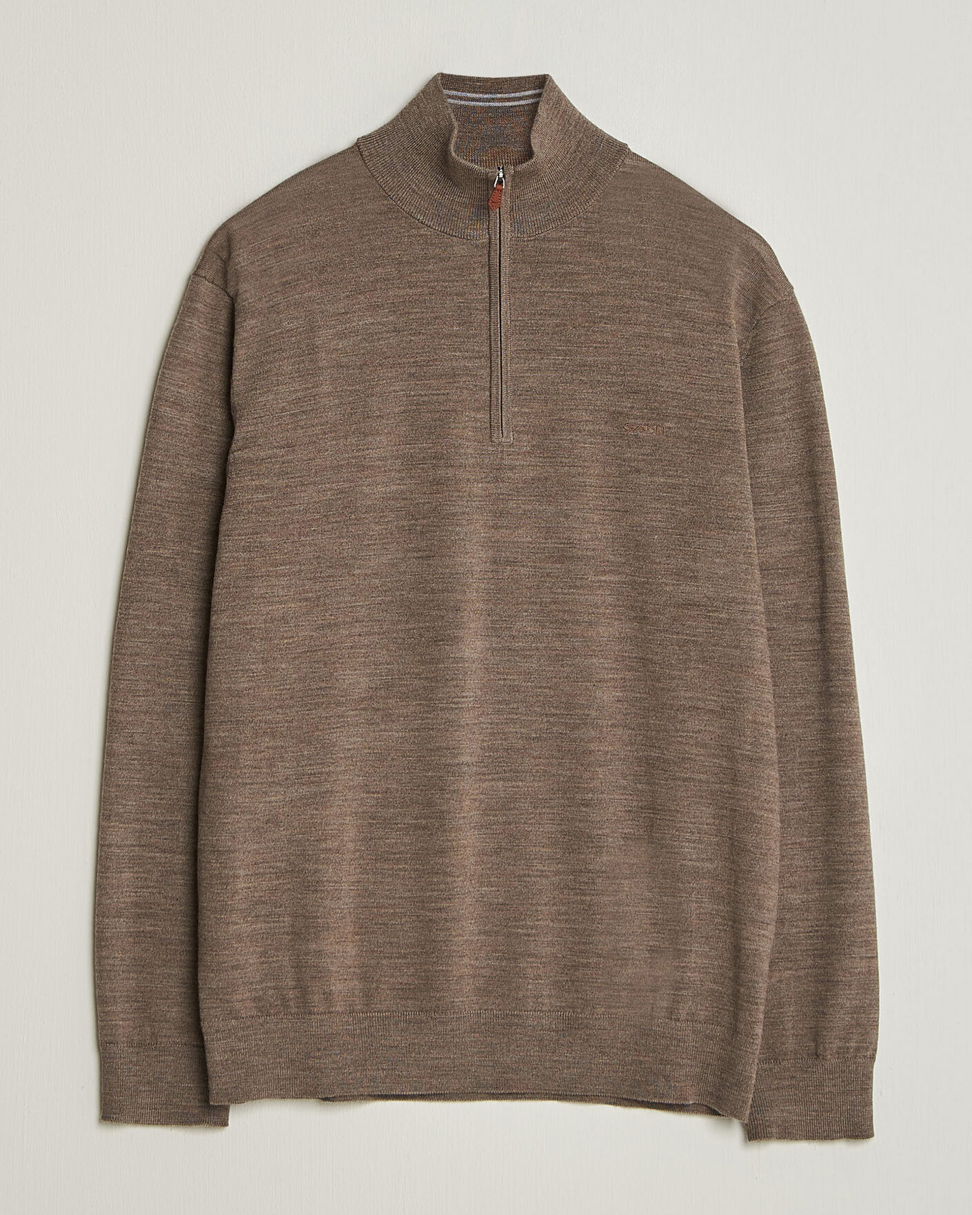 【マロン】 Gant Extrafine Merino Knitted Half Zip Dark Hazelnut Melange at