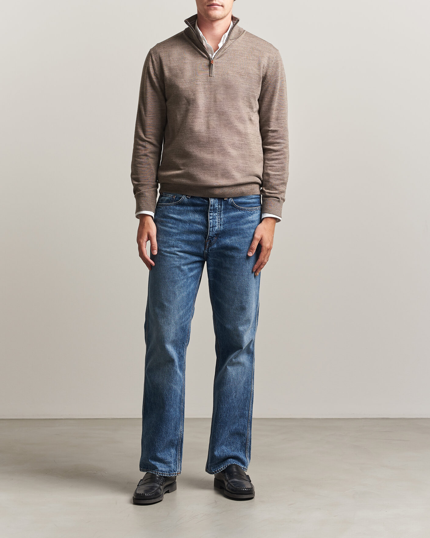 Gant Extrafine Merino Knitted Half Zip Dark Hazelnut Melange at