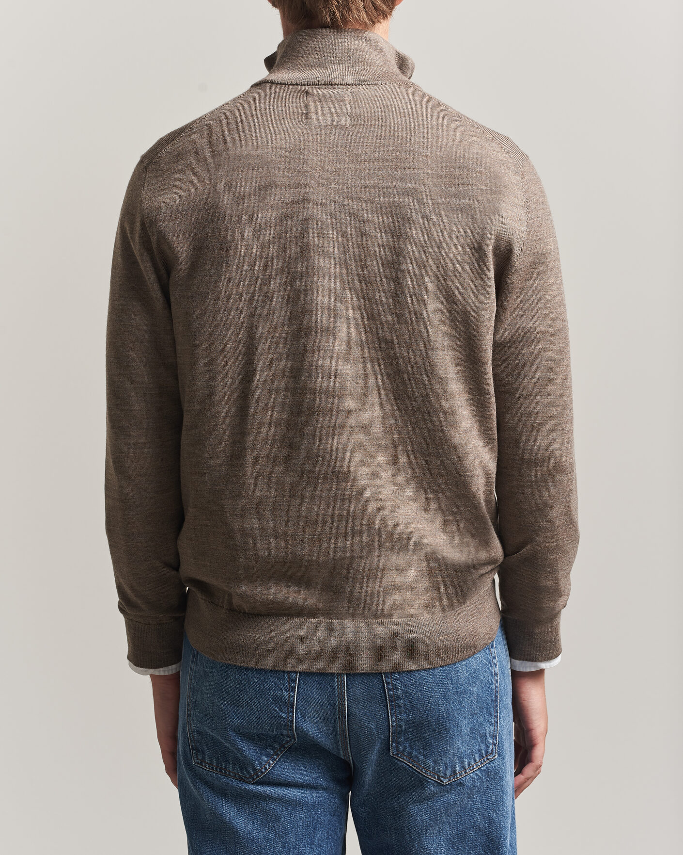 Gant Extrafine Merino Knitted Half Zip Dark Hazelnut Melange at
