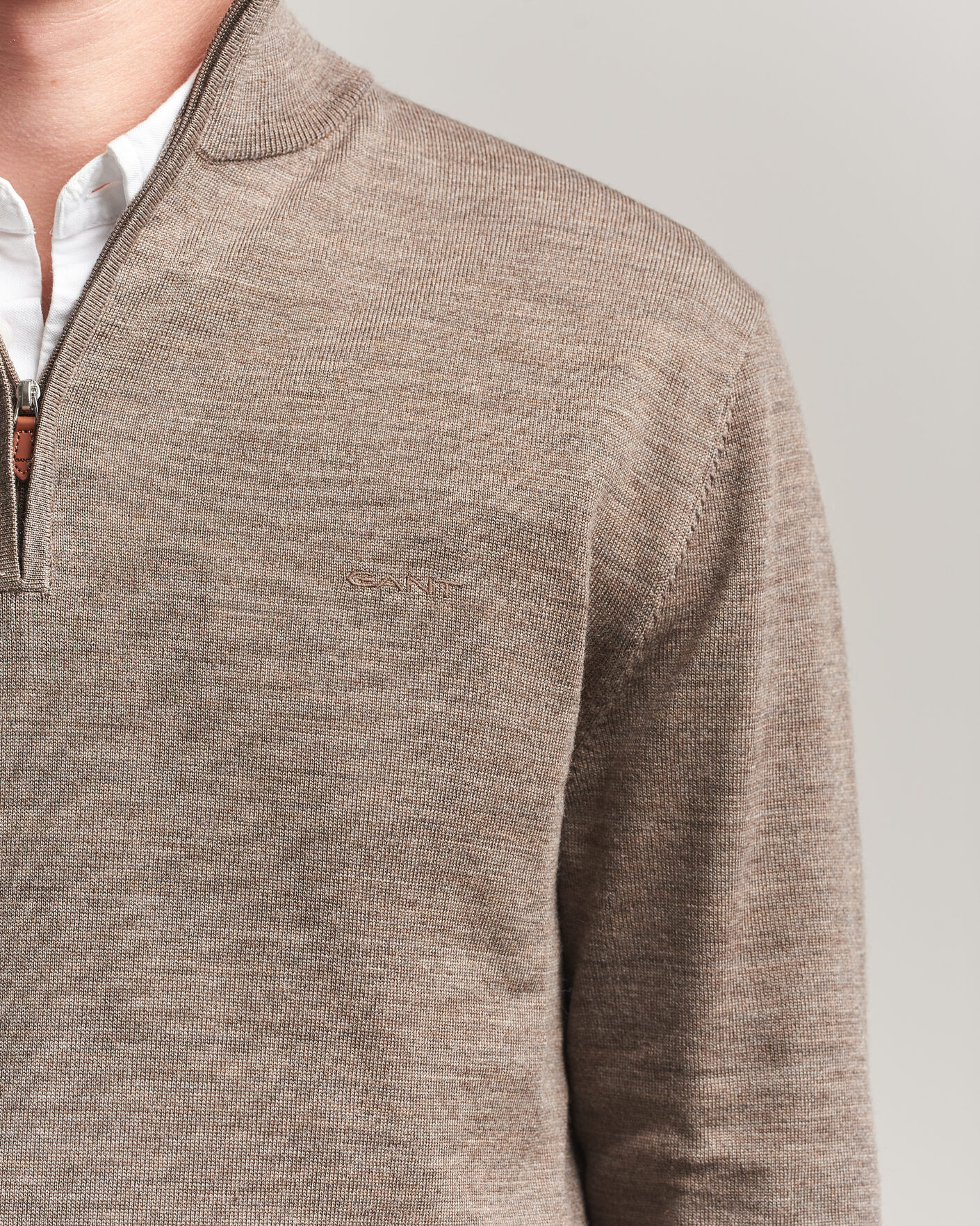 Gant Extrafine Merino Knitted Half Zip Dark Hazelnut Melange at