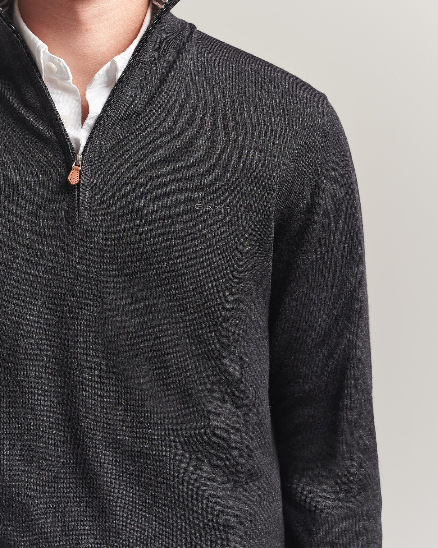 Gant Extrafine Merino Knitted Half Zip Dark Charcoal Melange at