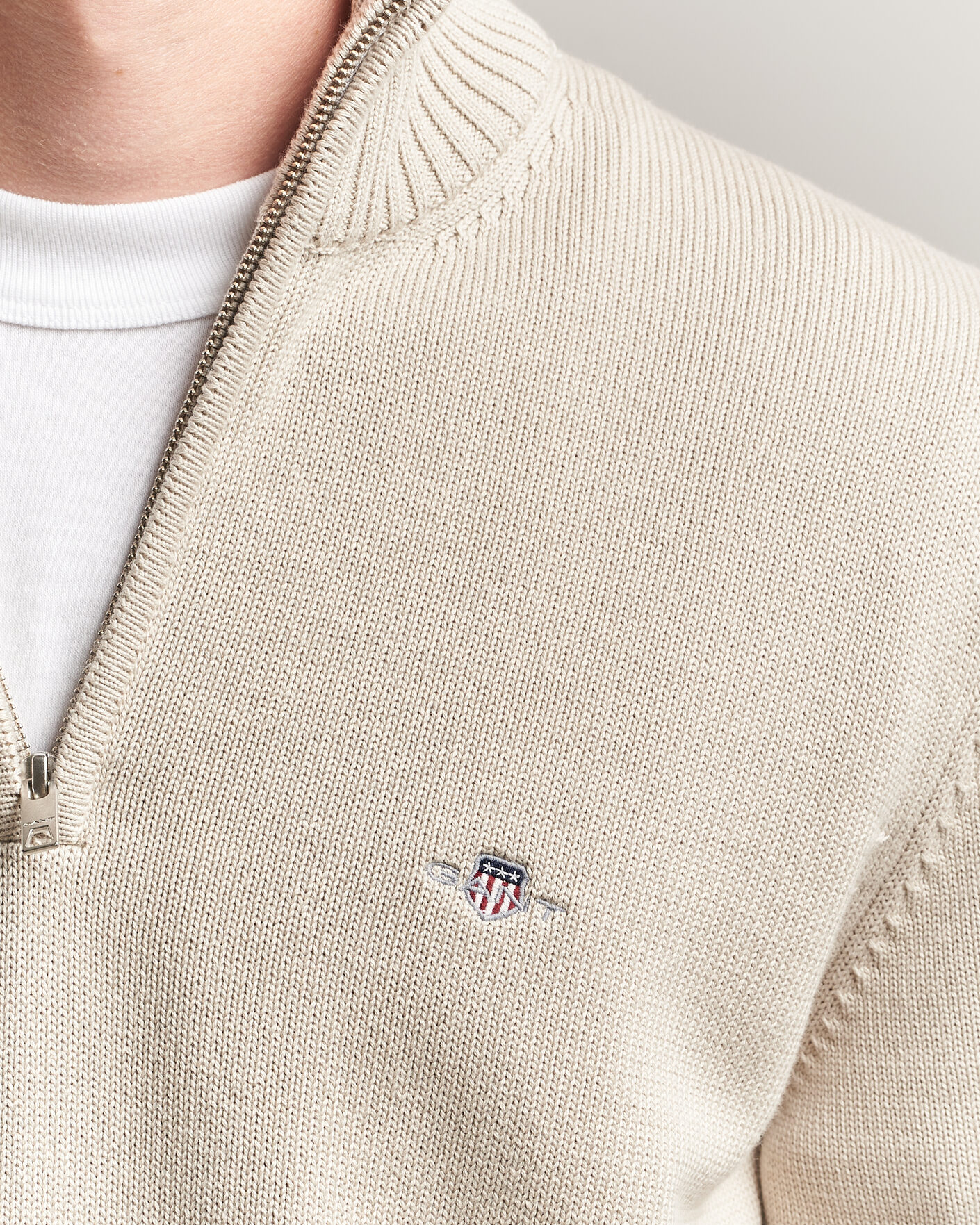 Men | Sweaters & Knitwear | Gant | Casual Cotton Knitted Half Zip Clay Beige