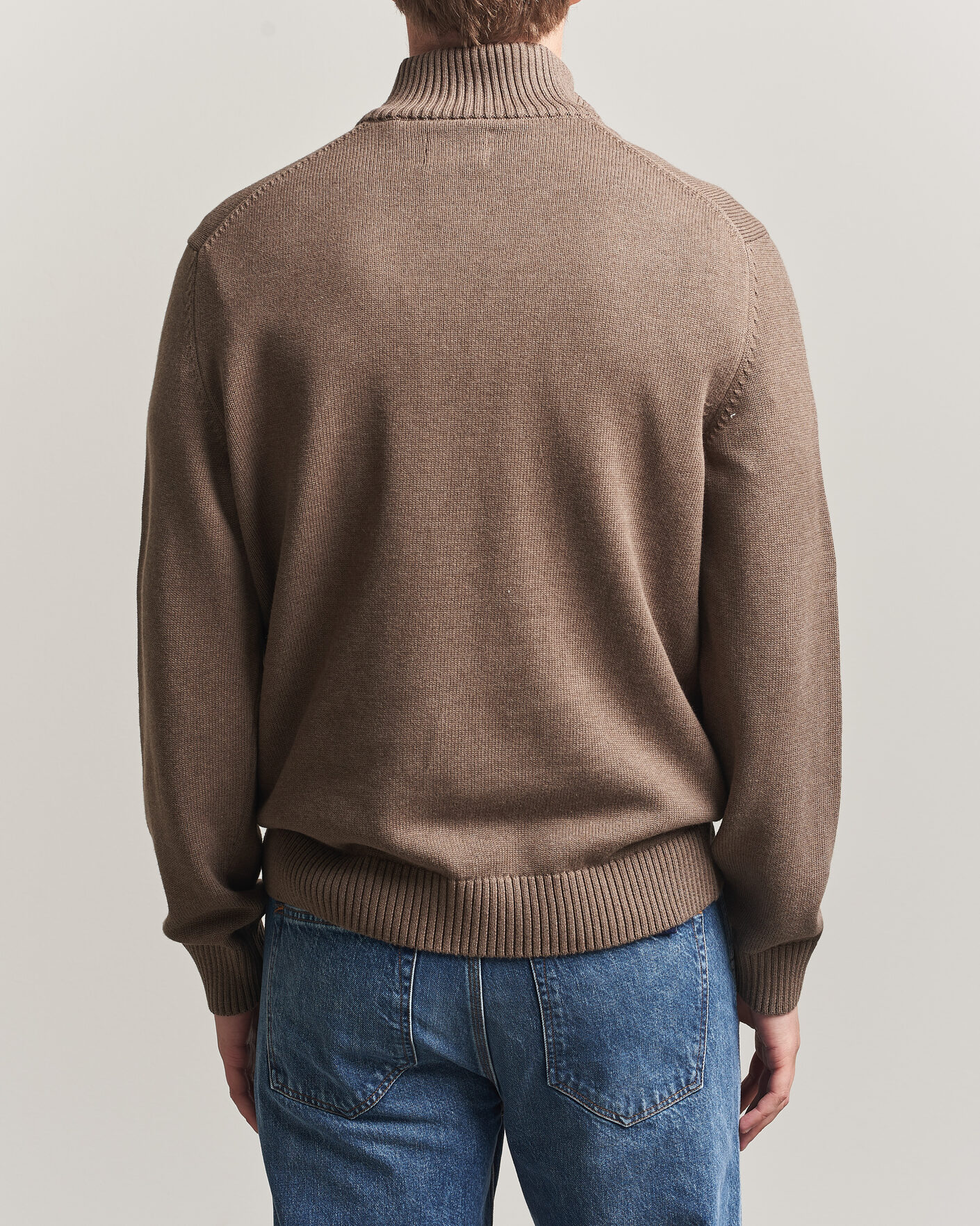 Men | Sweaters & Knitwear | Gant | Casual Cotton Knitted Half Zip Dark Hazelnut Melange
