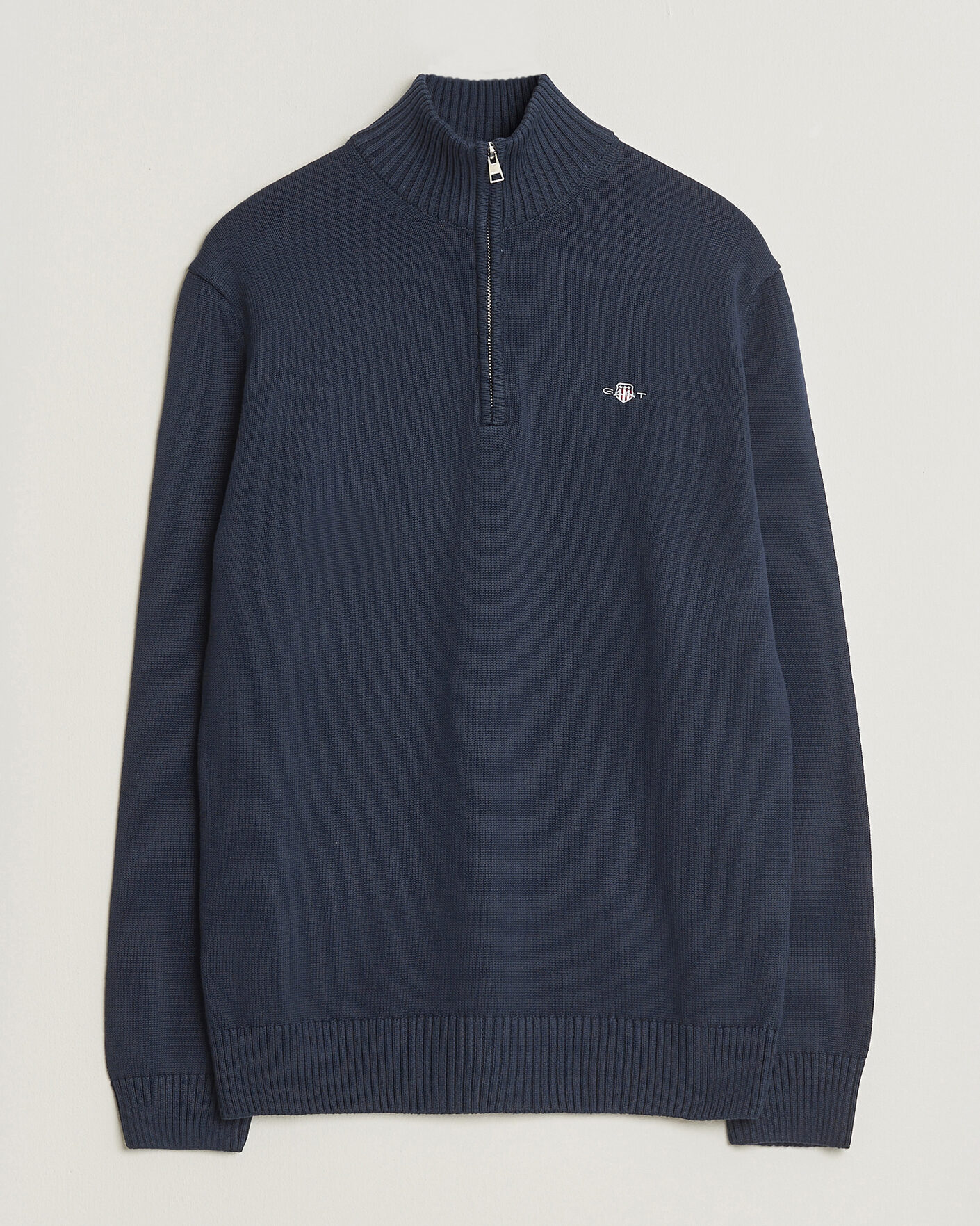 Men | Sweaters & Knitwear | Gant | Casual Cotton Knitted Half Zip Evening Blue