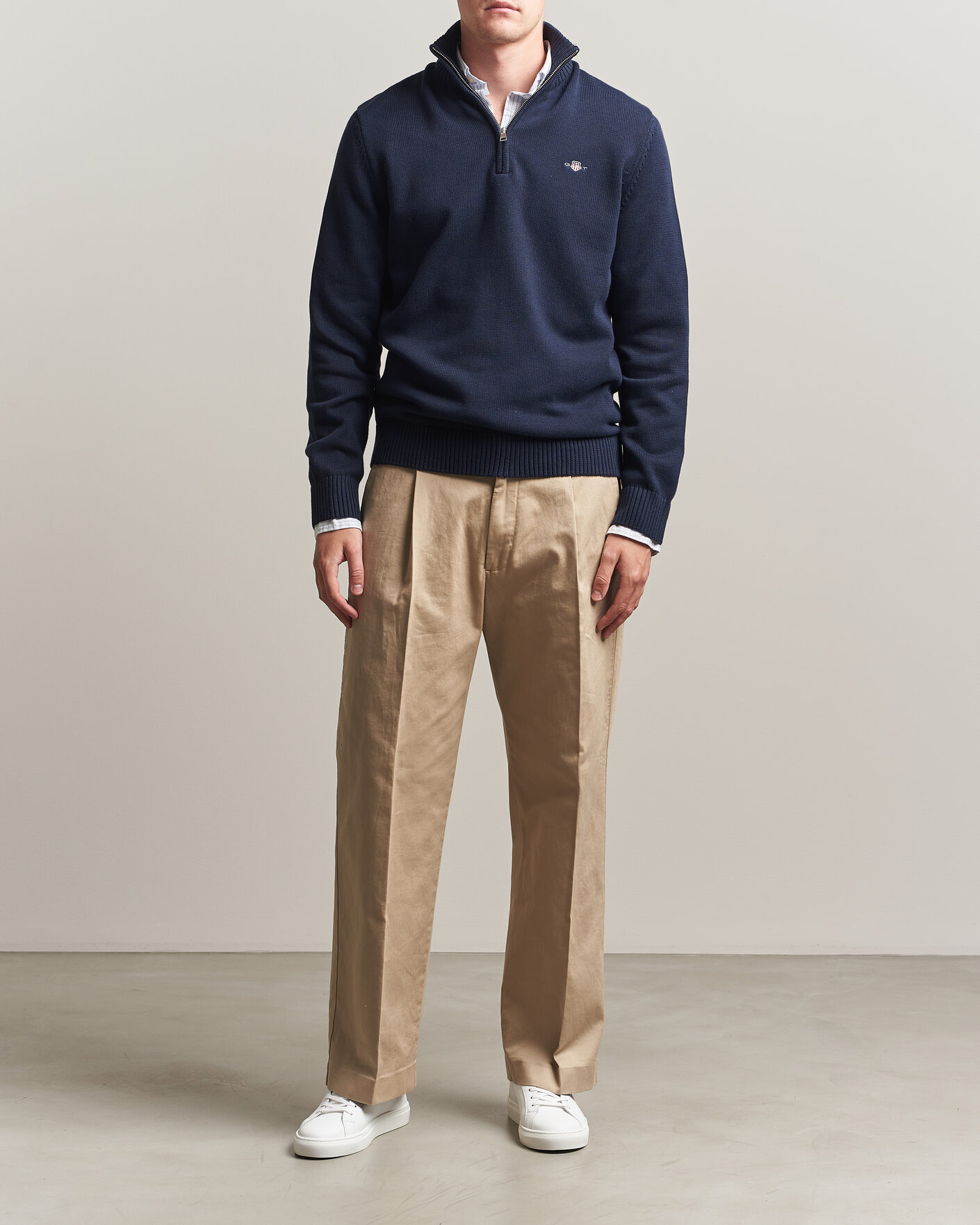 Men | Sweaters & Knitwear | Gant | Casual Cotton Knitted Half Zip Evening Blue