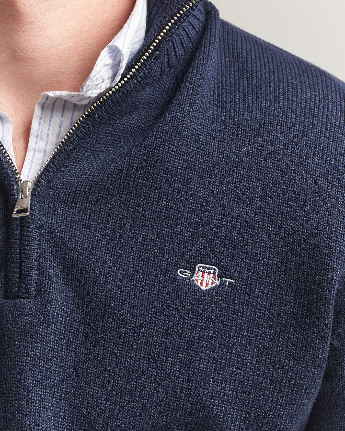 Men | Sweaters & Knitwear | Gant | Casual Cotton Knitted Half Zip Evening Blue