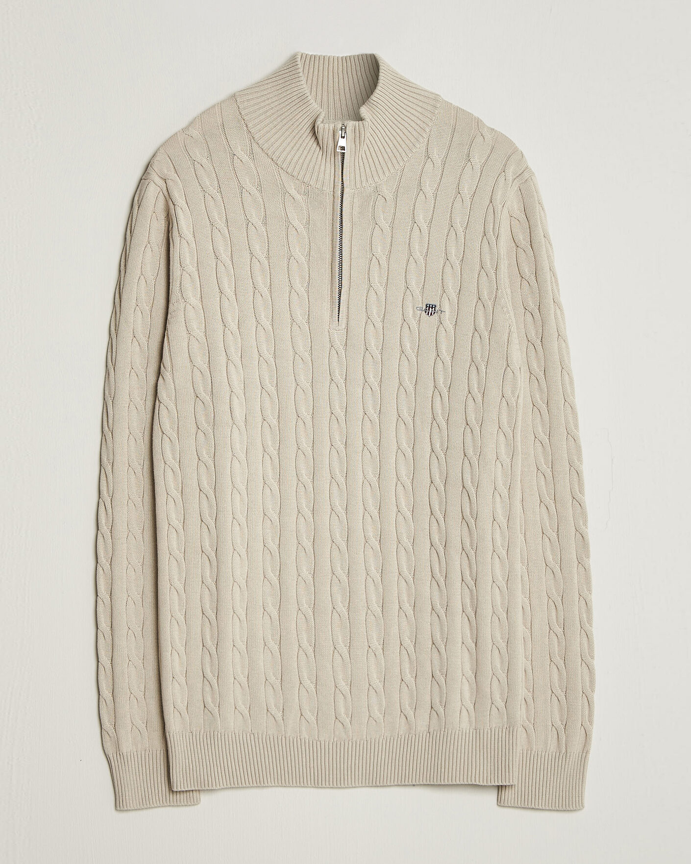 Men | Sweaters & Knitwear | Gant | Cotton Cable Half Zip Clay Beige