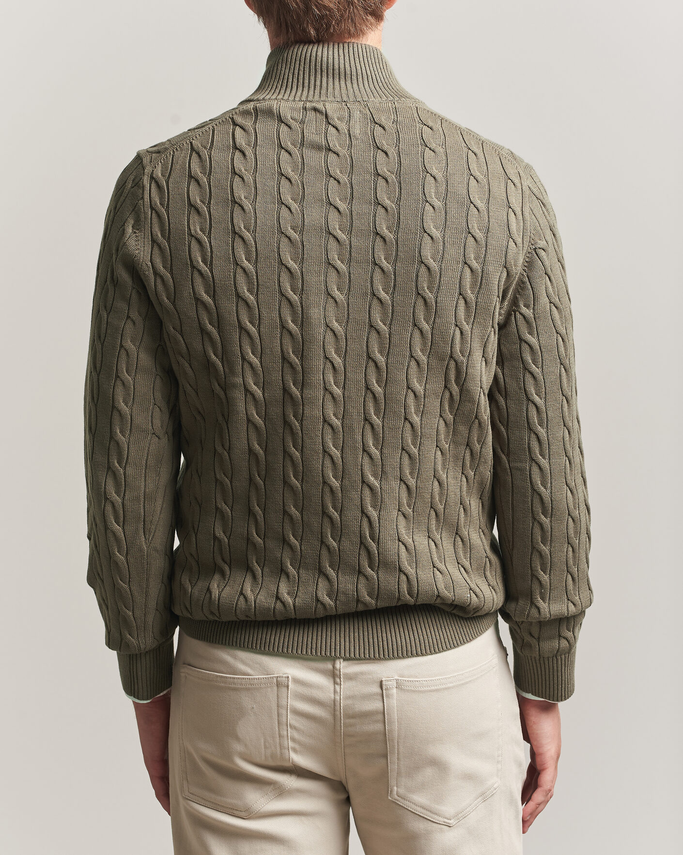Men | Sweaters & Knitwear | Gant | Cotton Cable Half Zip Faded Taupe