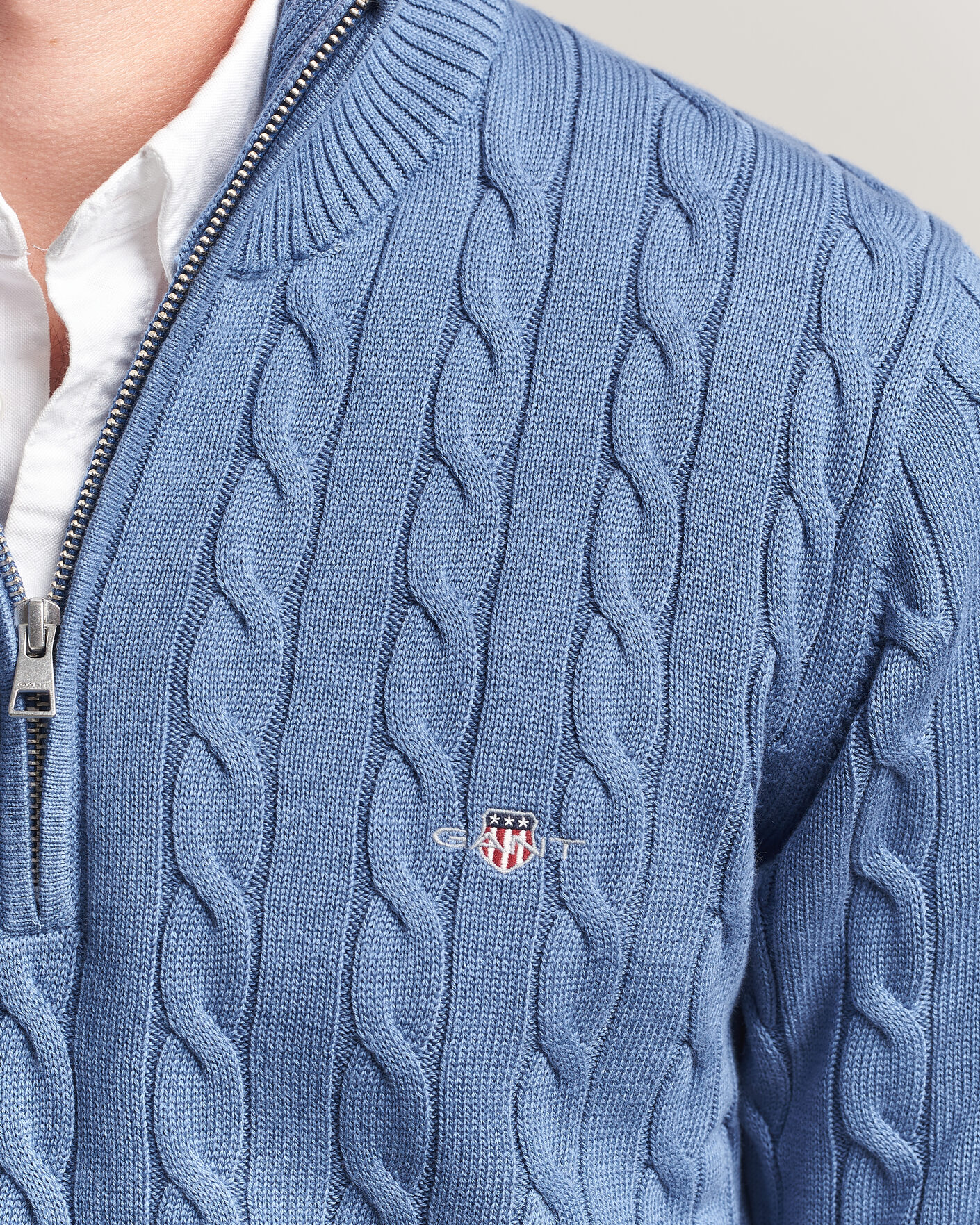 Men | Sweaters & Knitwear | Gant | Cotton Cable Half Zip Blue Horizon