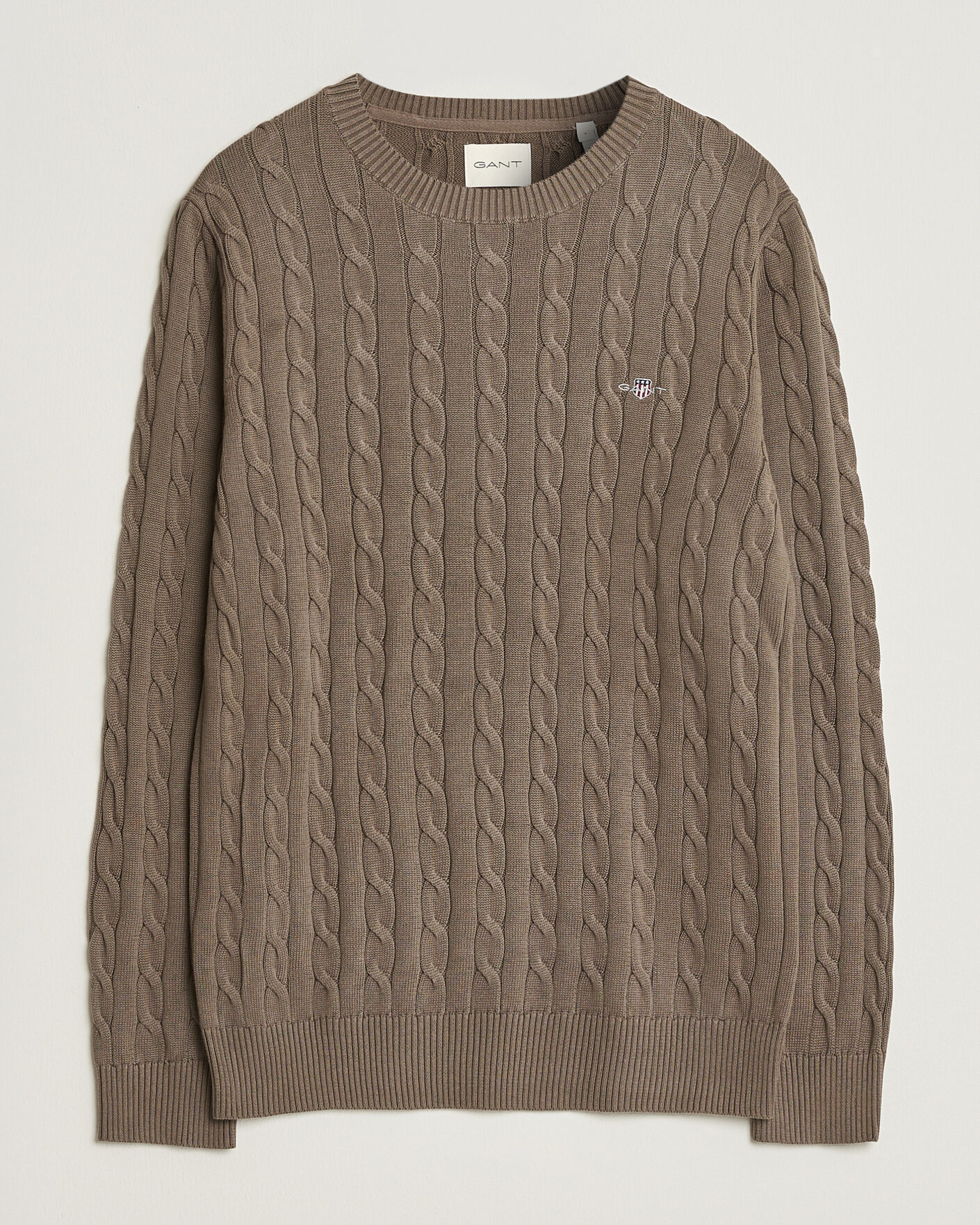 Men | Sweaters & Knitwear | Gant | Cotton Cable Crew Neck Faded Taupe