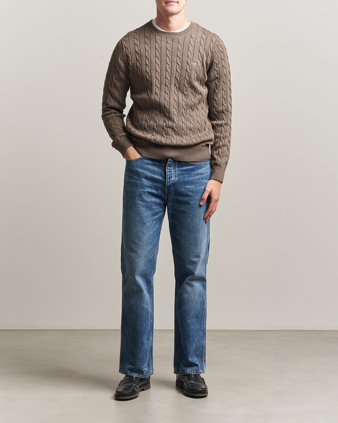 Men | Sweaters & Knitwear | Gant | Cotton Cable Crew Neck Faded Taupe