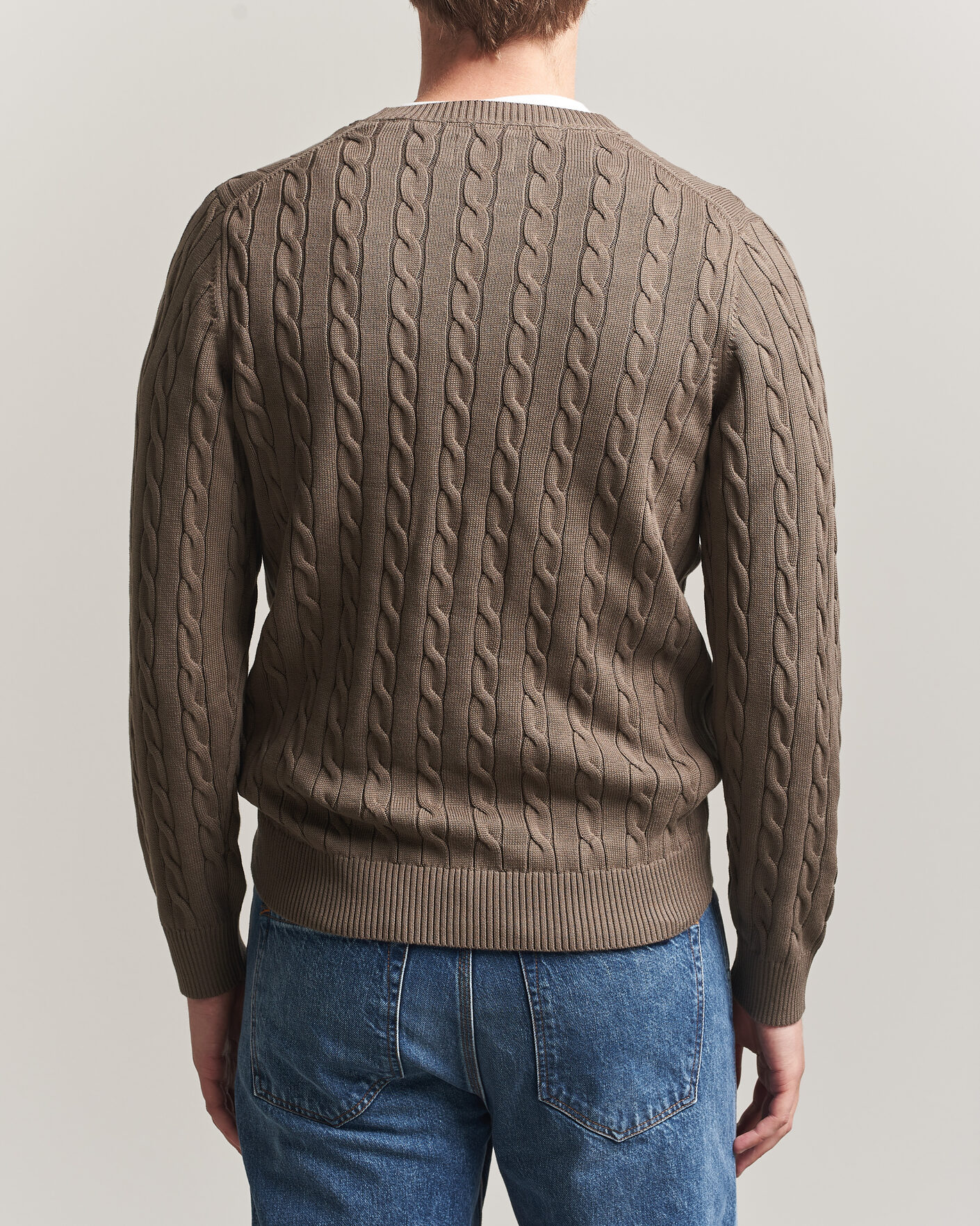 Men | Sweaters & Knitwear | Gant | Cotton Cable Crew Neck Faded Taupe