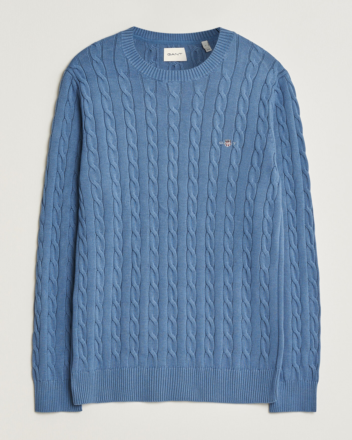 Men | Sweaters & Knitwear | Gant | Cotton Cable Crew Neck Blue Horizon