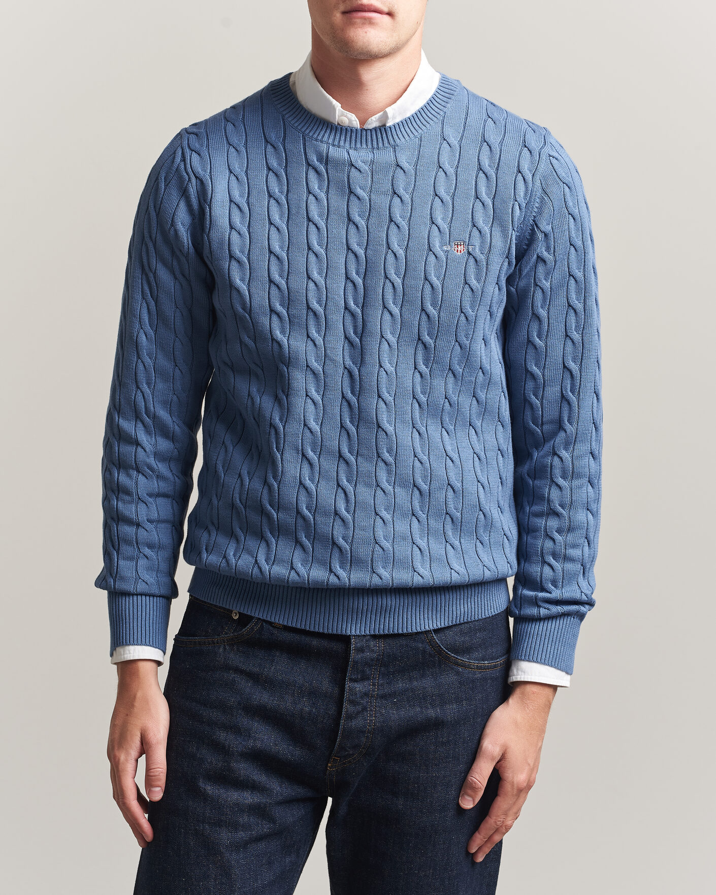 Men | Sweaters & Knitwear | Gant | Cotton Cable Crew Neck Blue Horizon
