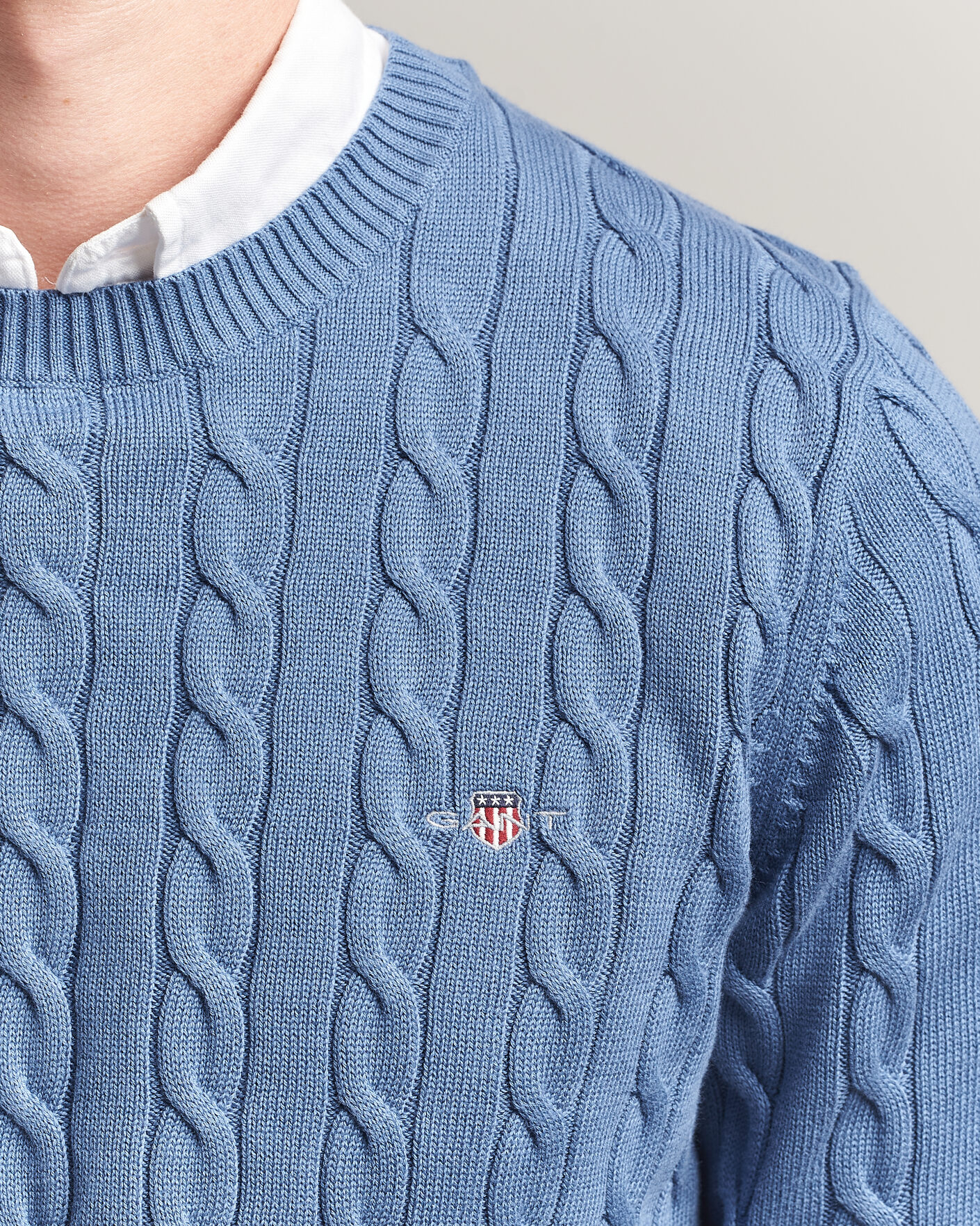 Men | Sweaters & Knitwear | Gant | Cotton Cable Crew Neck Blue Horizon