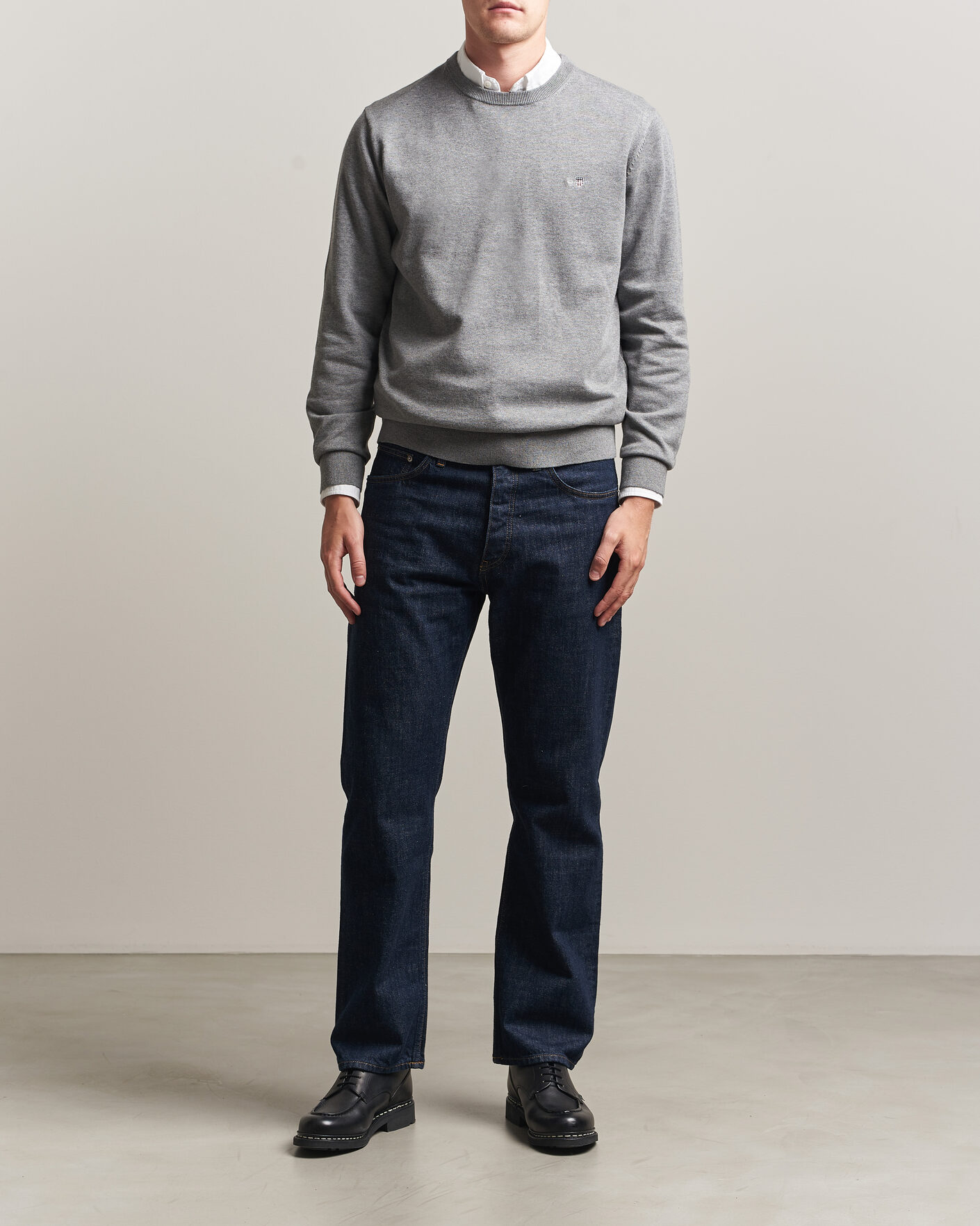 Men | Sweaters & Knitwear | Gant | Classic Cotton Crew Neck Dark Grey Melange