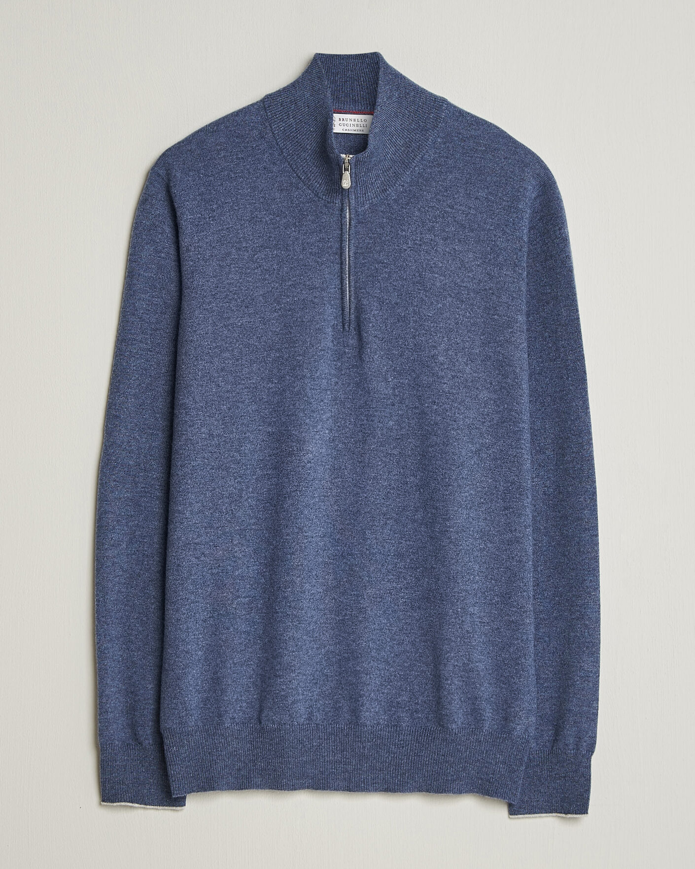 Men | Sweaters & Knitwear | Brunello Cucinelli | 2 Ply Cashmere Half Zip Denim Blue
