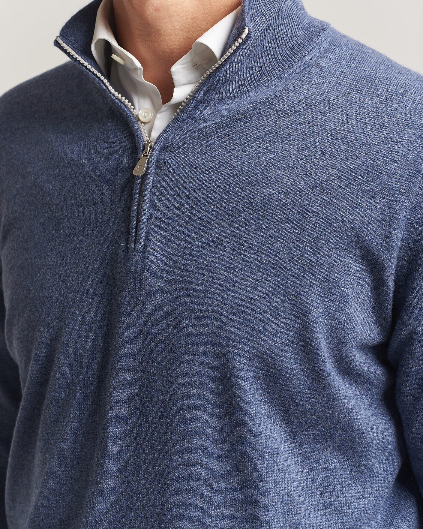 Brunello Cucinelli 2 Ply Cashmere Half Zip Denim Blue at