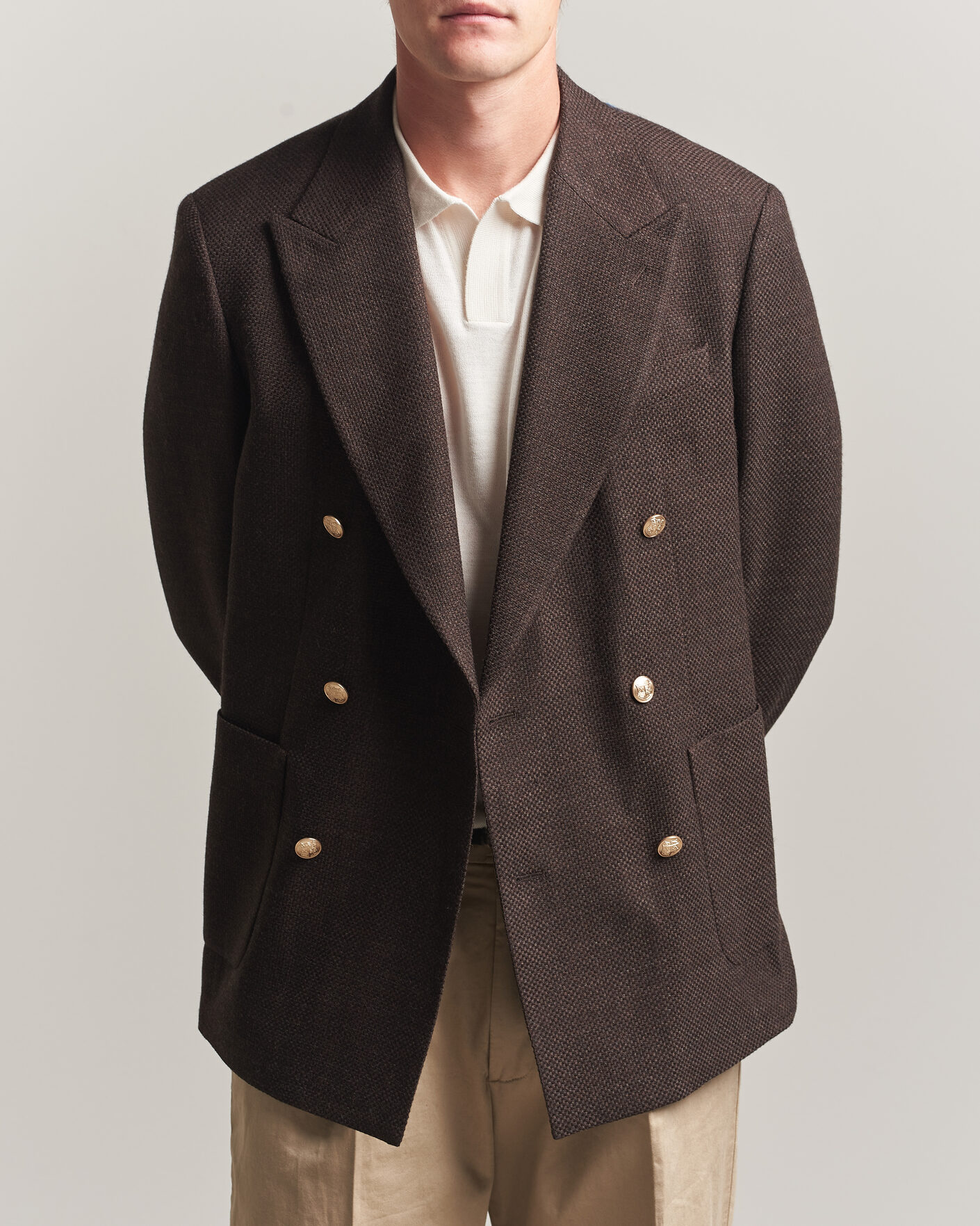 Men | Blazers | Gant | Wool Textured Double Breasted Blazer Black Brown
