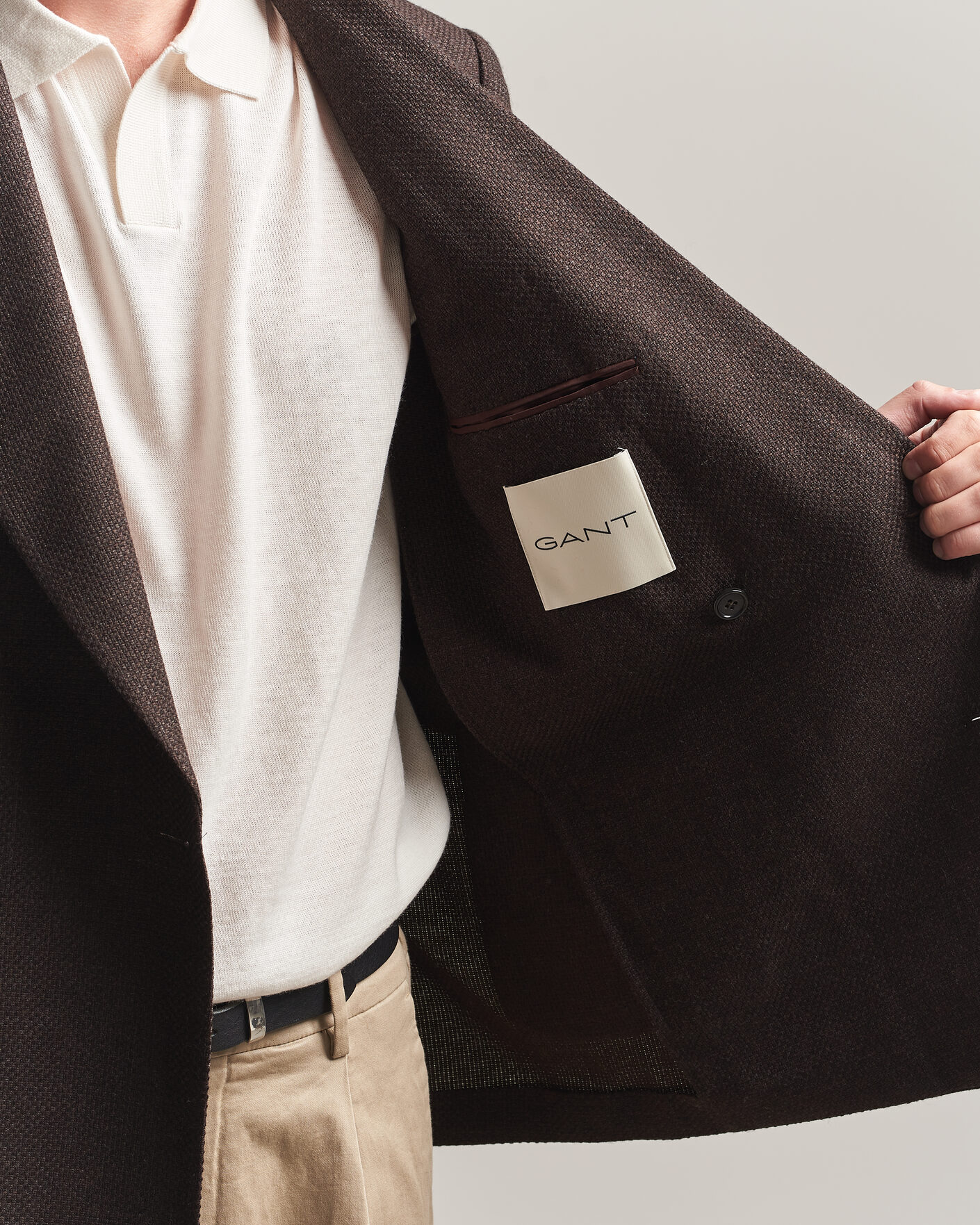 Men | Blazers | Gant | Wool Textured Double Breasted Blazer Black Brown
