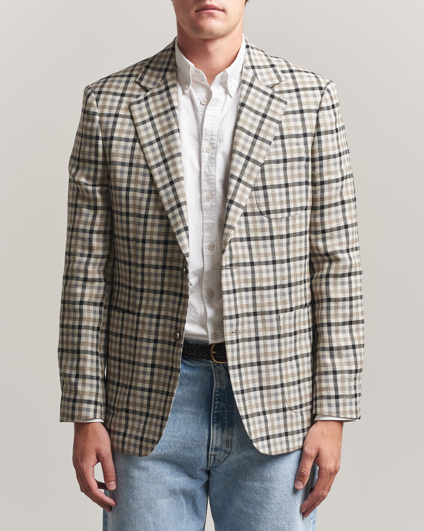 Men | Blazers | Gant | Wool/Linen Checked Blazer Cream