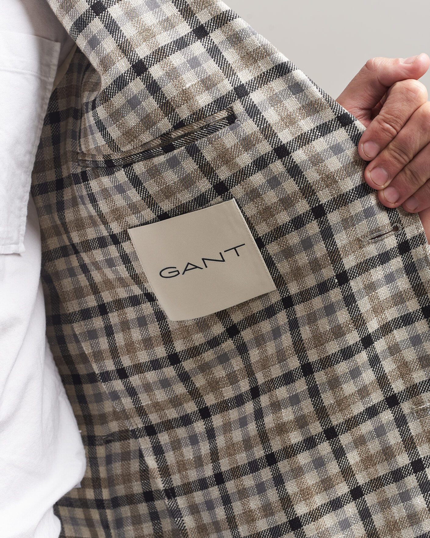 Men | Blazers | Gant | Wool/Linen Checked Blazer Cream