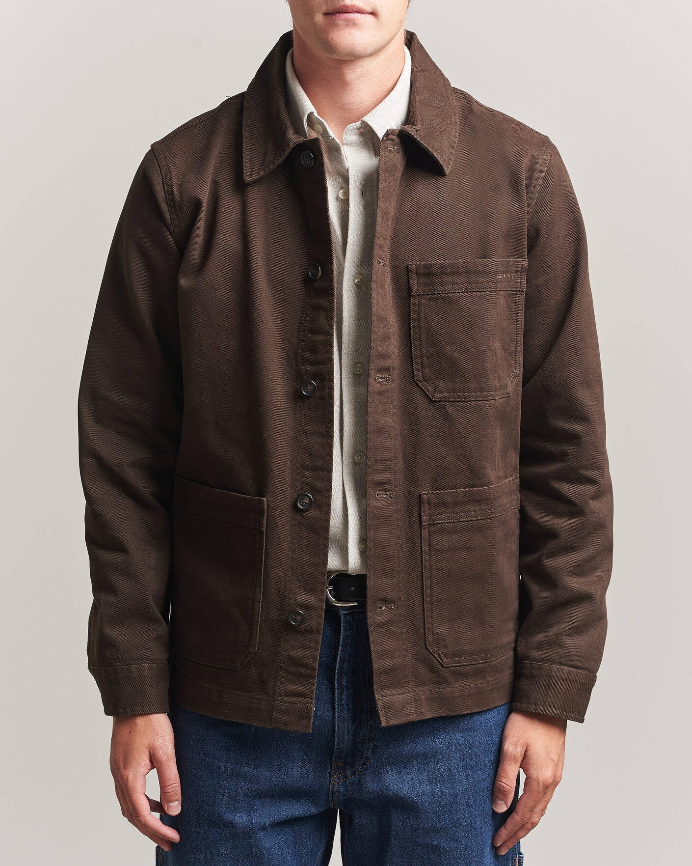 Men | Shirts | Gant | Regular Fit Brushed Twill Overshirt Black Brown