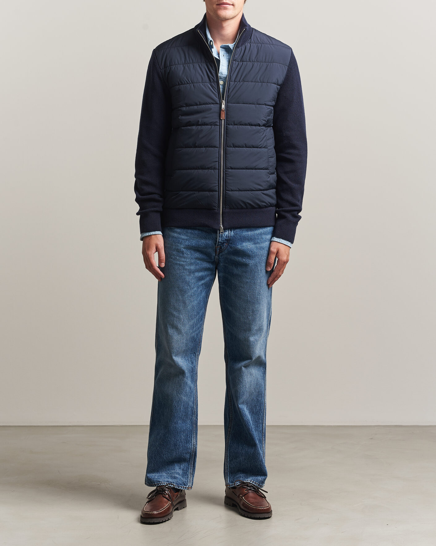Men | Sweaters & Knitwear | Gant | Hybrid Full Zip Evening Blue