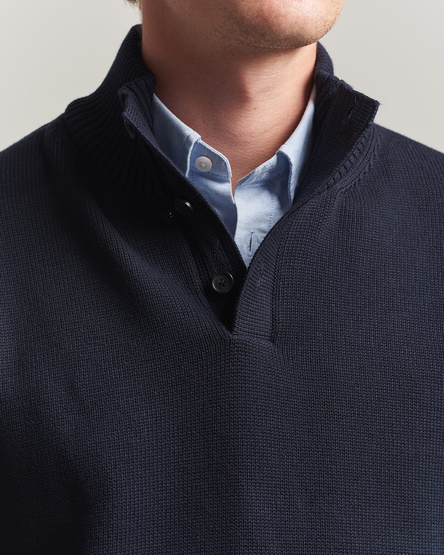 Men | Sweaters & Knitwear | Gant | Supima Cotton Half Buttoned Neck Evening Blue