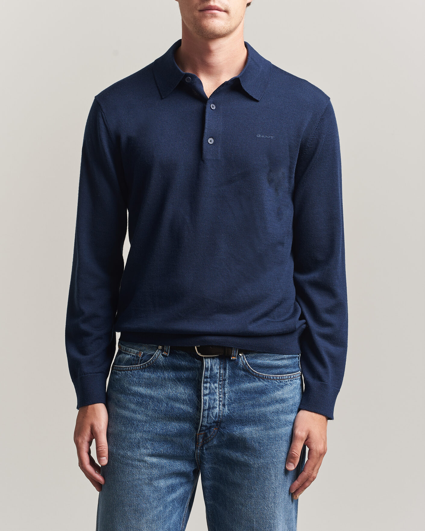 Men | Sweaters & Knitwear | Gant | Extrafine Merino Knitted Polo Marine