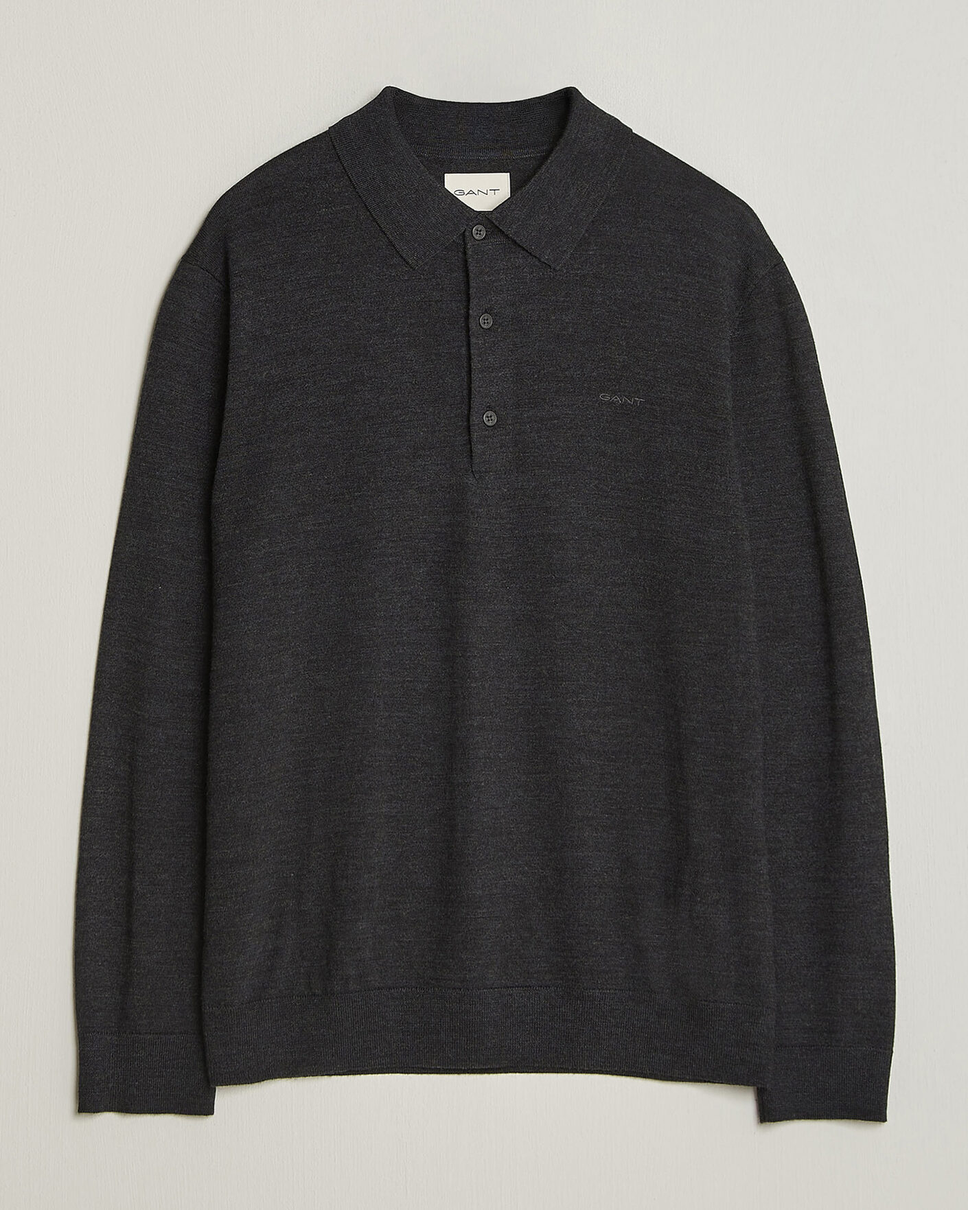 Men | Sweaters & Knitwear | Gant | Extrafine Merino Knitted Polo Dark Charcoal Melange