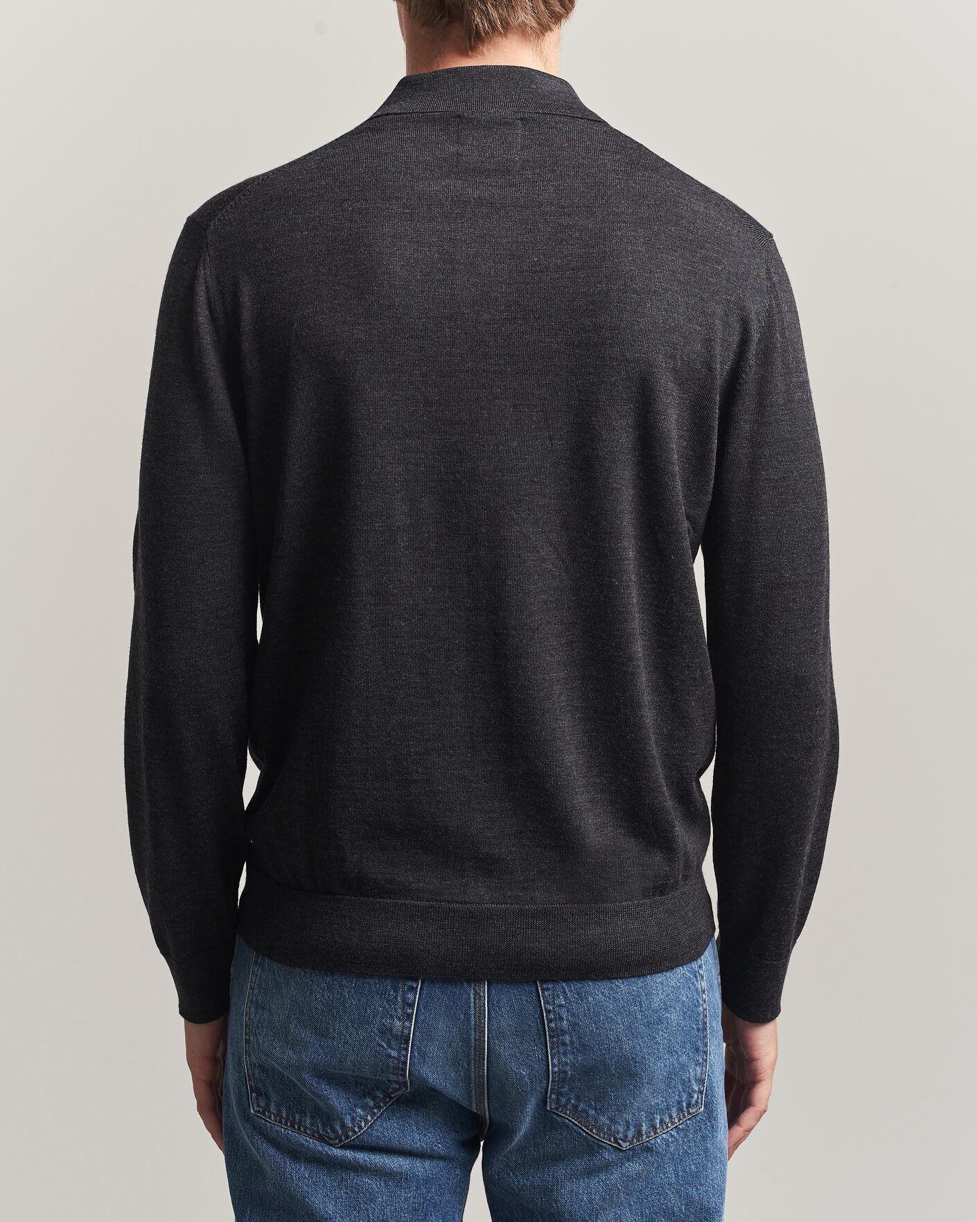 Men | Sweaters & Knitwear | Gant | Extrafine Merino Knitted Polo Dark Charcoal Melange