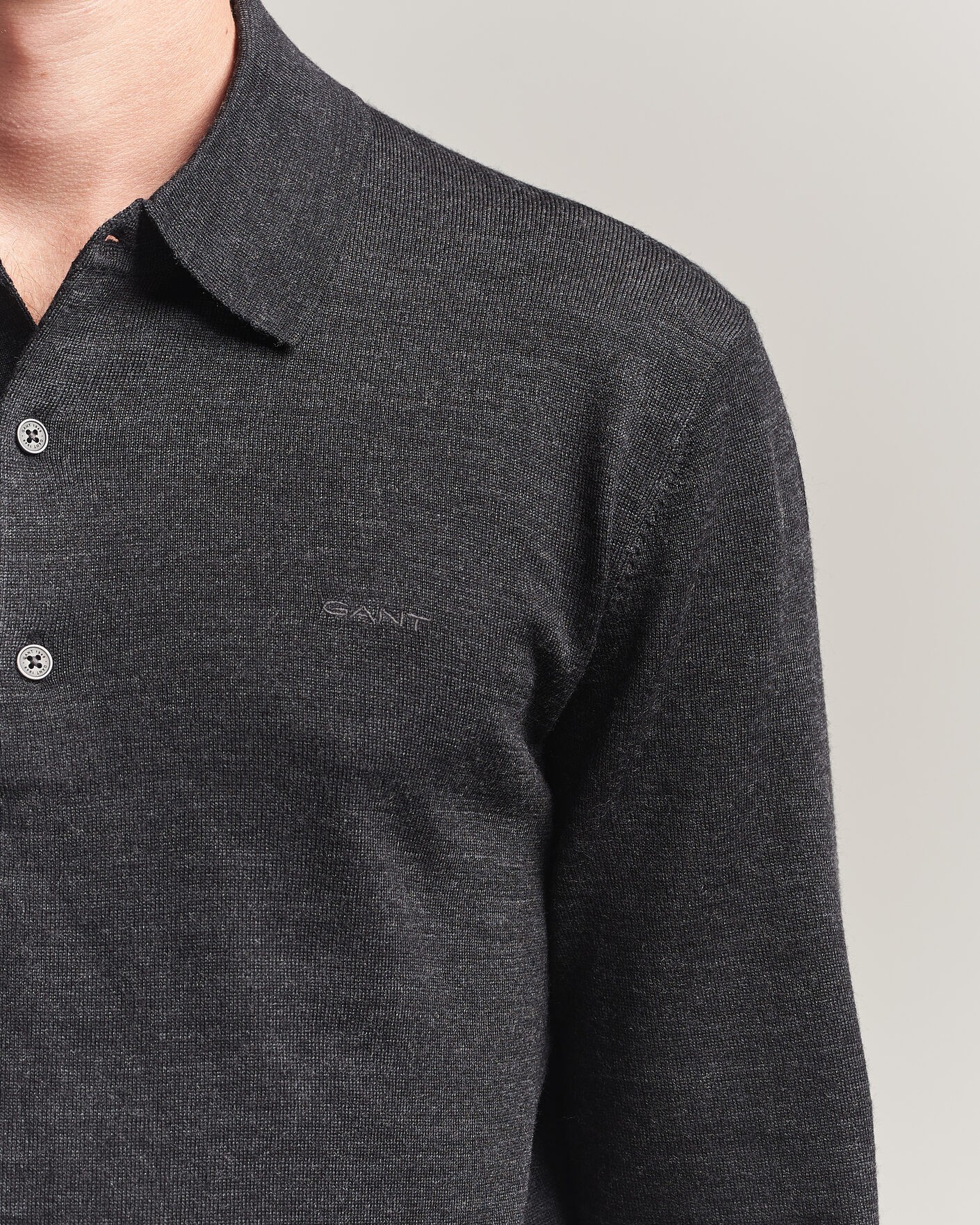 Men | Sweaters & Knitwear | Gant | Extrafine Merino Knitted Polo Dark Charcoal Melange