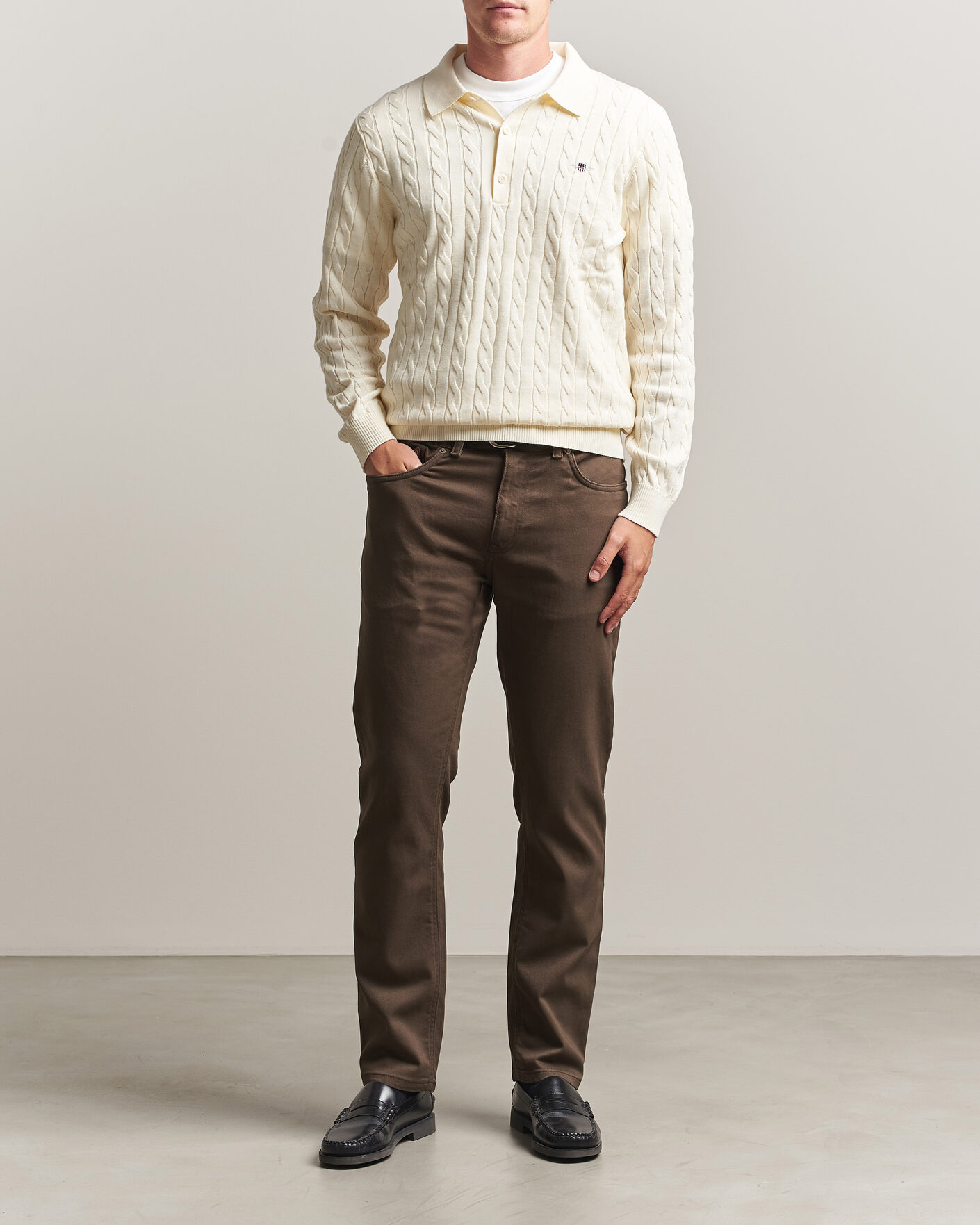 Men | Sweaters & Knitwear | Gant | Cotton Cable Polo Cream
